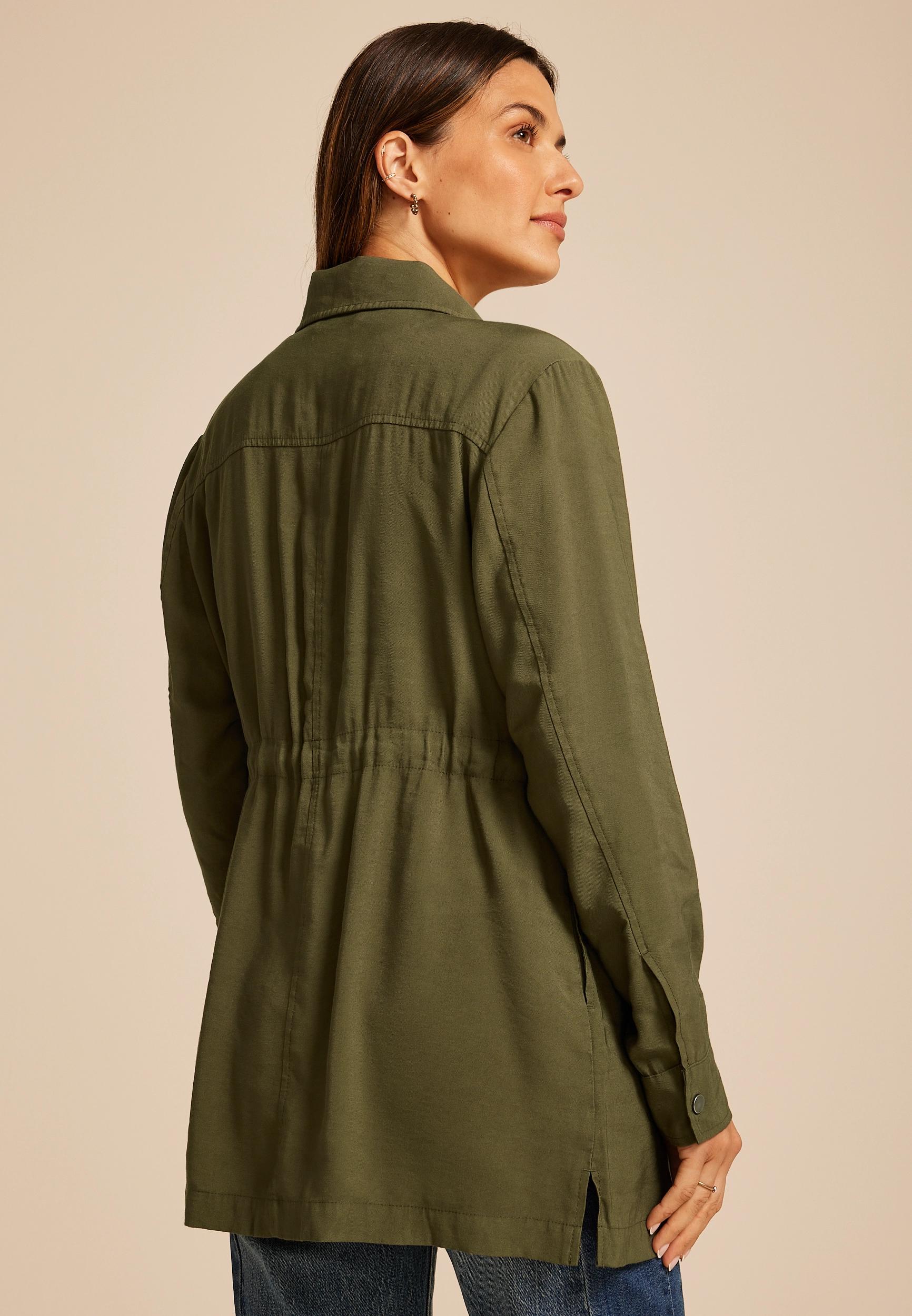 Olive Twill Cinched Waist Jacket Product Image