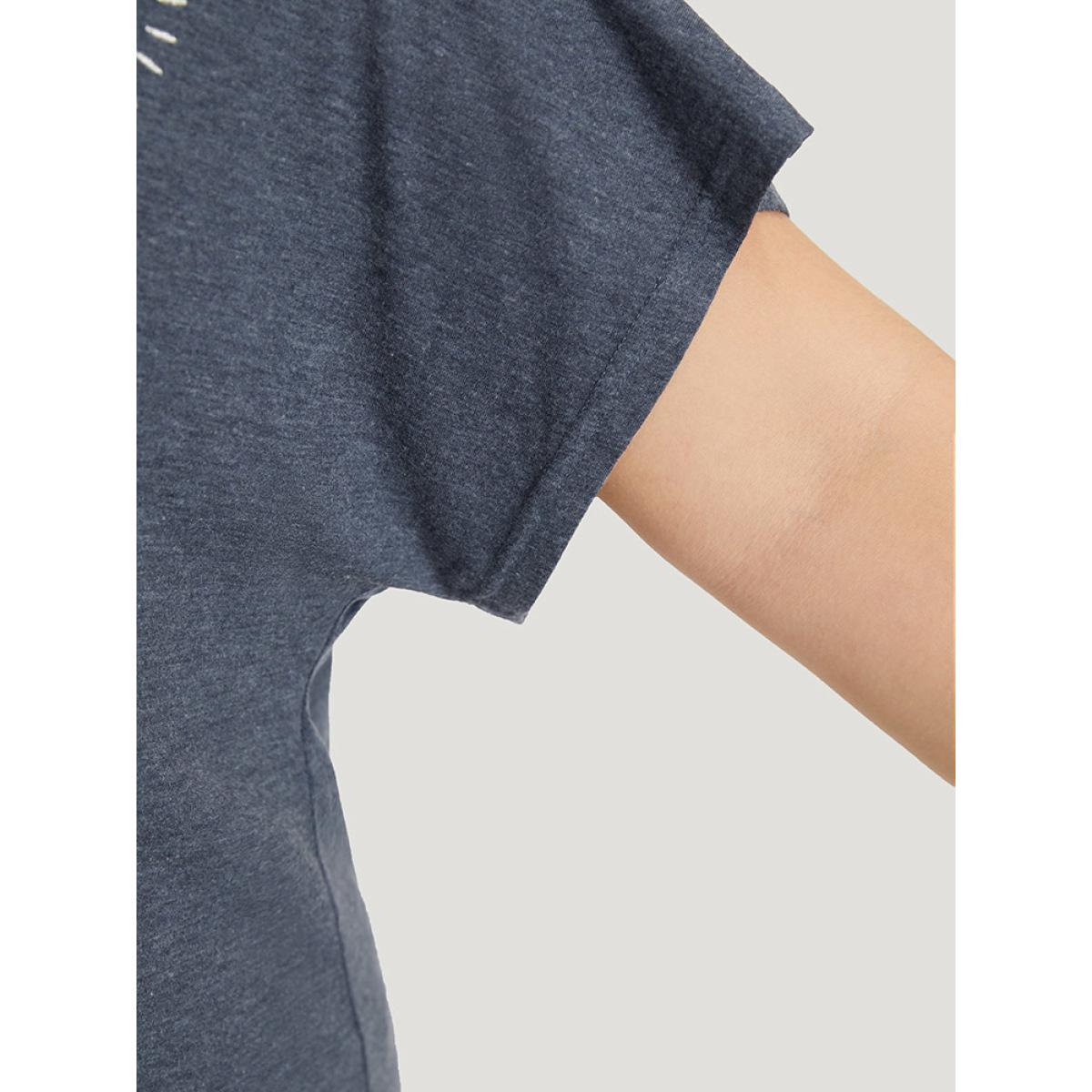 Plus Size Floral Embroidered Keyhole Dolman Sleeve T-shirt Blue Women Elegant Cut-Out Bohemian Print Keyhole Cut-Out Dailywear T-shirts BloomChic 26/4X Product Image