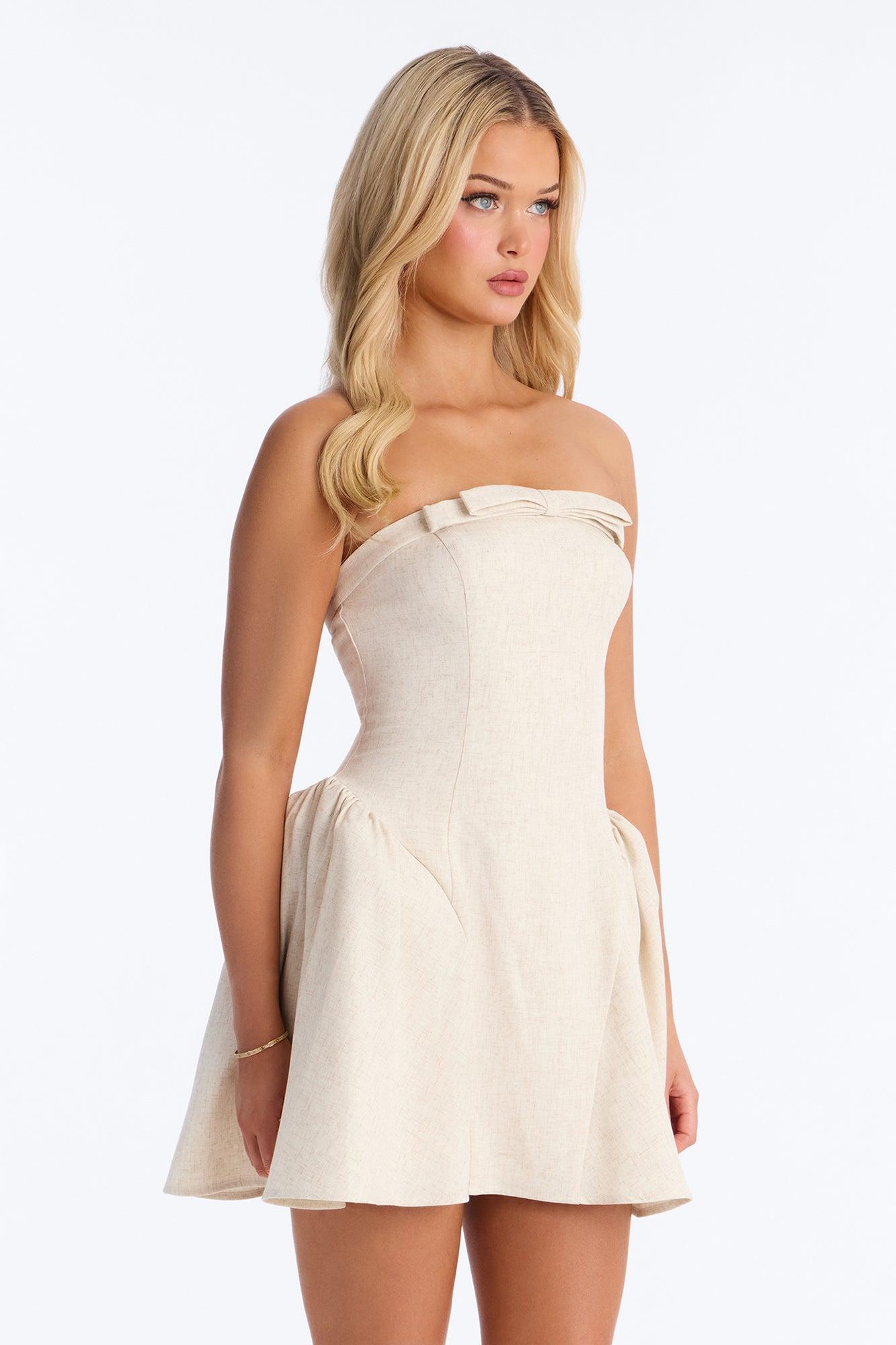 Linen Bloom Mini Dress - Natural Female Product Image