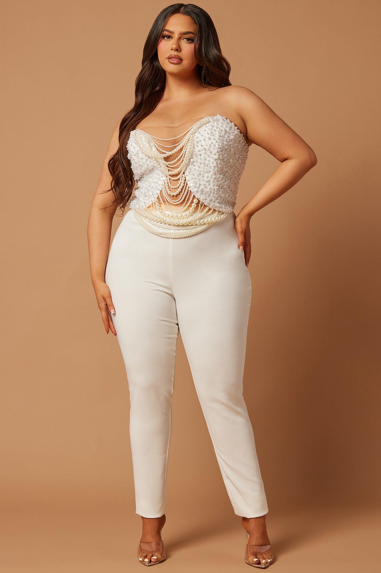 Eva Embellished Pearl Pant Set - White Product Image