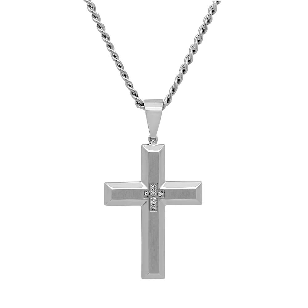 Diamond Accent Stainless Steel Cross Pendant Necklace - Men, Men's, Size: 24", White Product Image