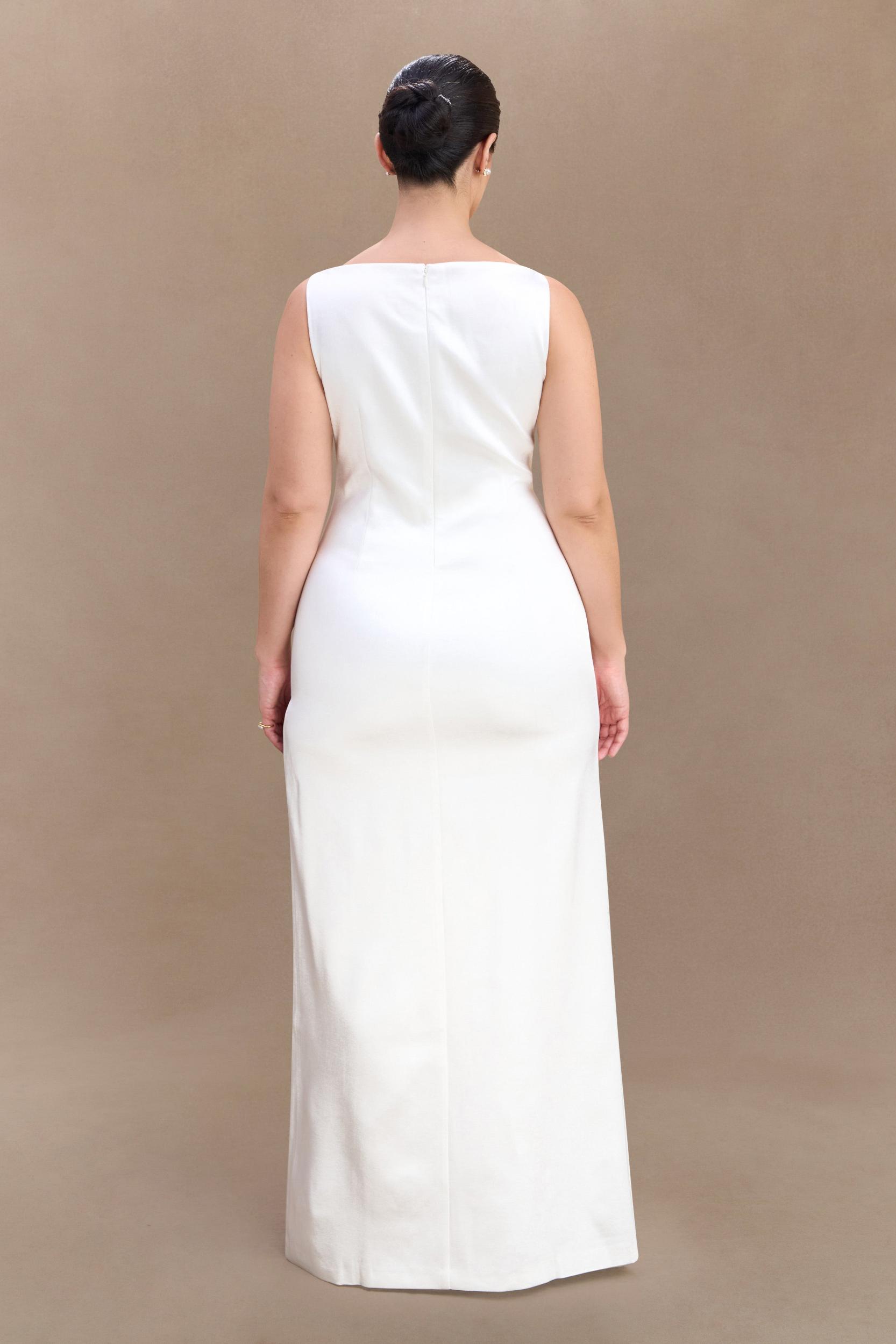 Violet Sleeveless Satin Maxi Dress - White Product Image