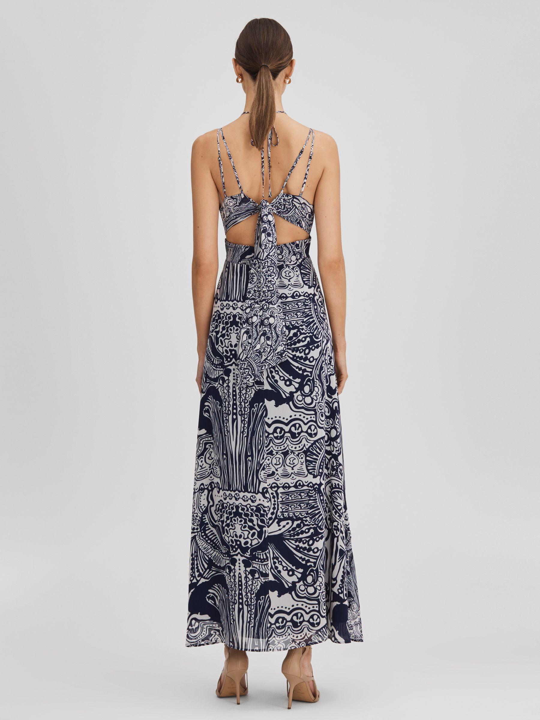 Printed Strappy Resort Midi Dress in Navy Product Image