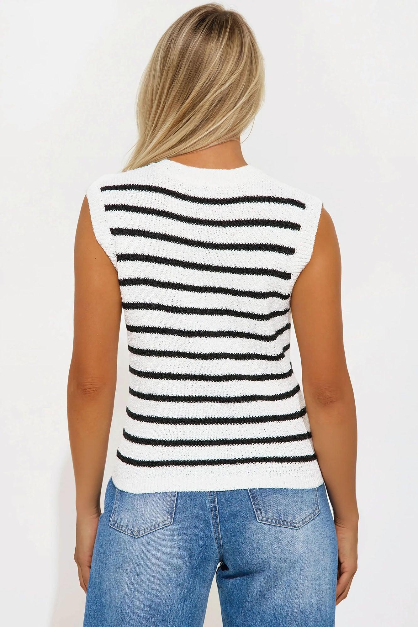 Perfectly Sweet Striped Sweater Vest - White/Black Female Product Image