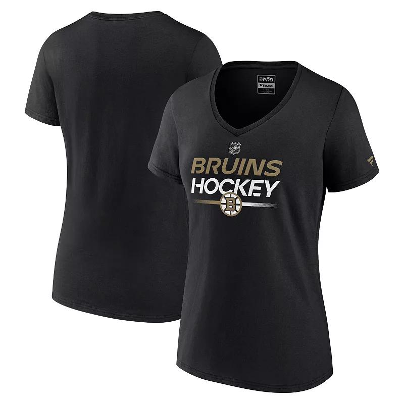 Women's Fanatics Branded Black Boston Bruins Authentic Pro V-Neck T-Shirt,  Product Image