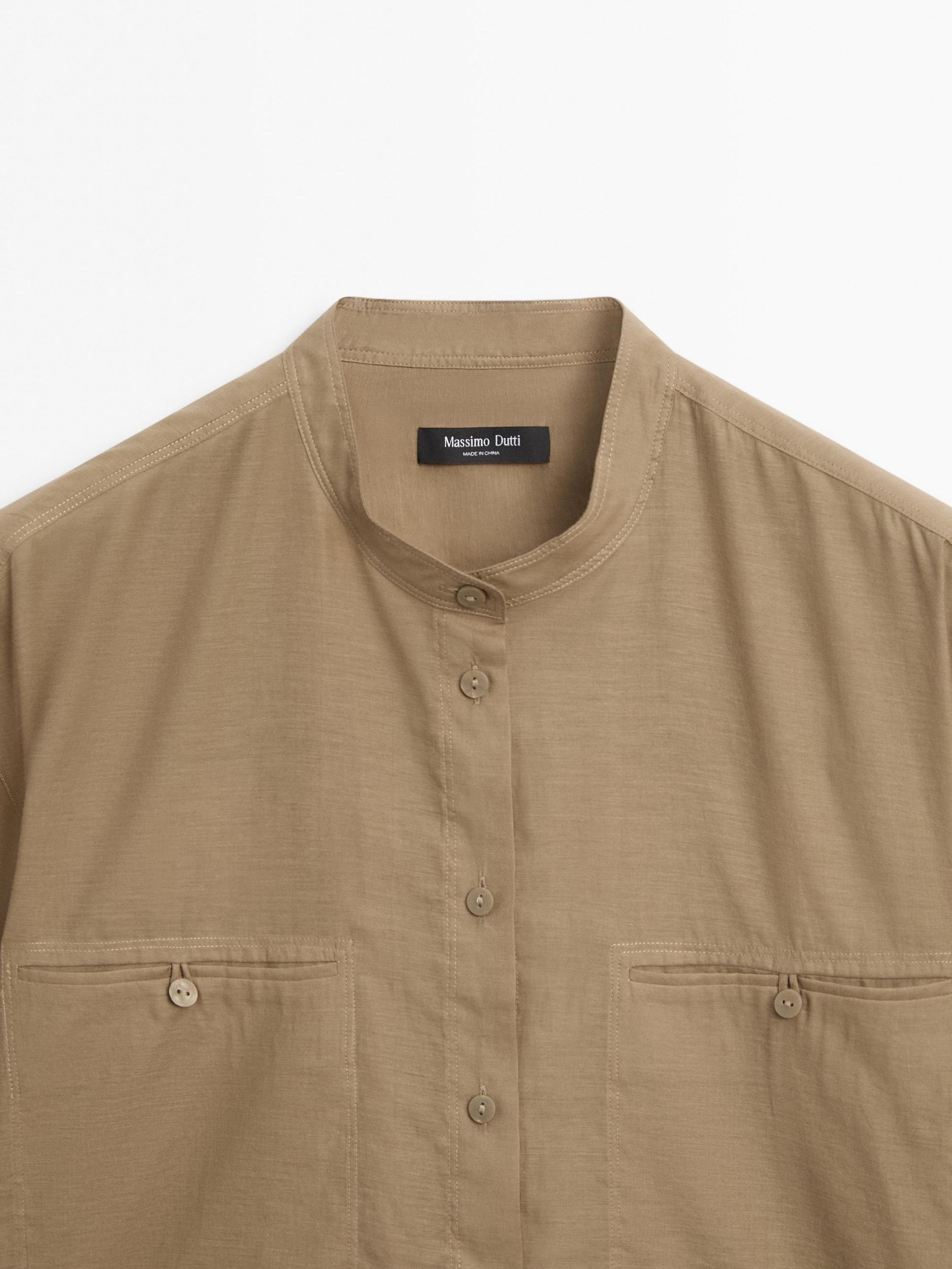 Long shirt with stand collar Product Image