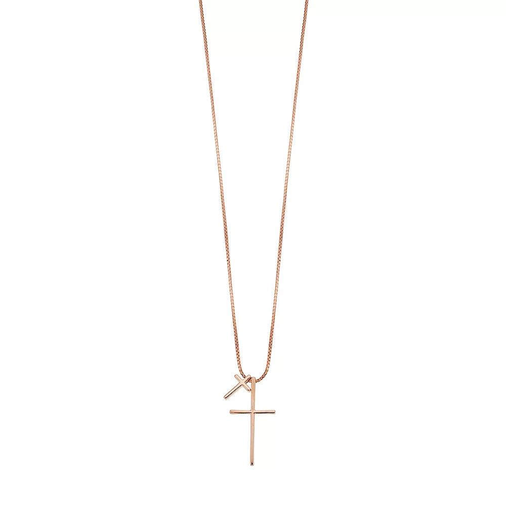 Sterling Silver Double Cross Pendant Necklace, Women's, Size: 18", 14k Gold Over Product Image