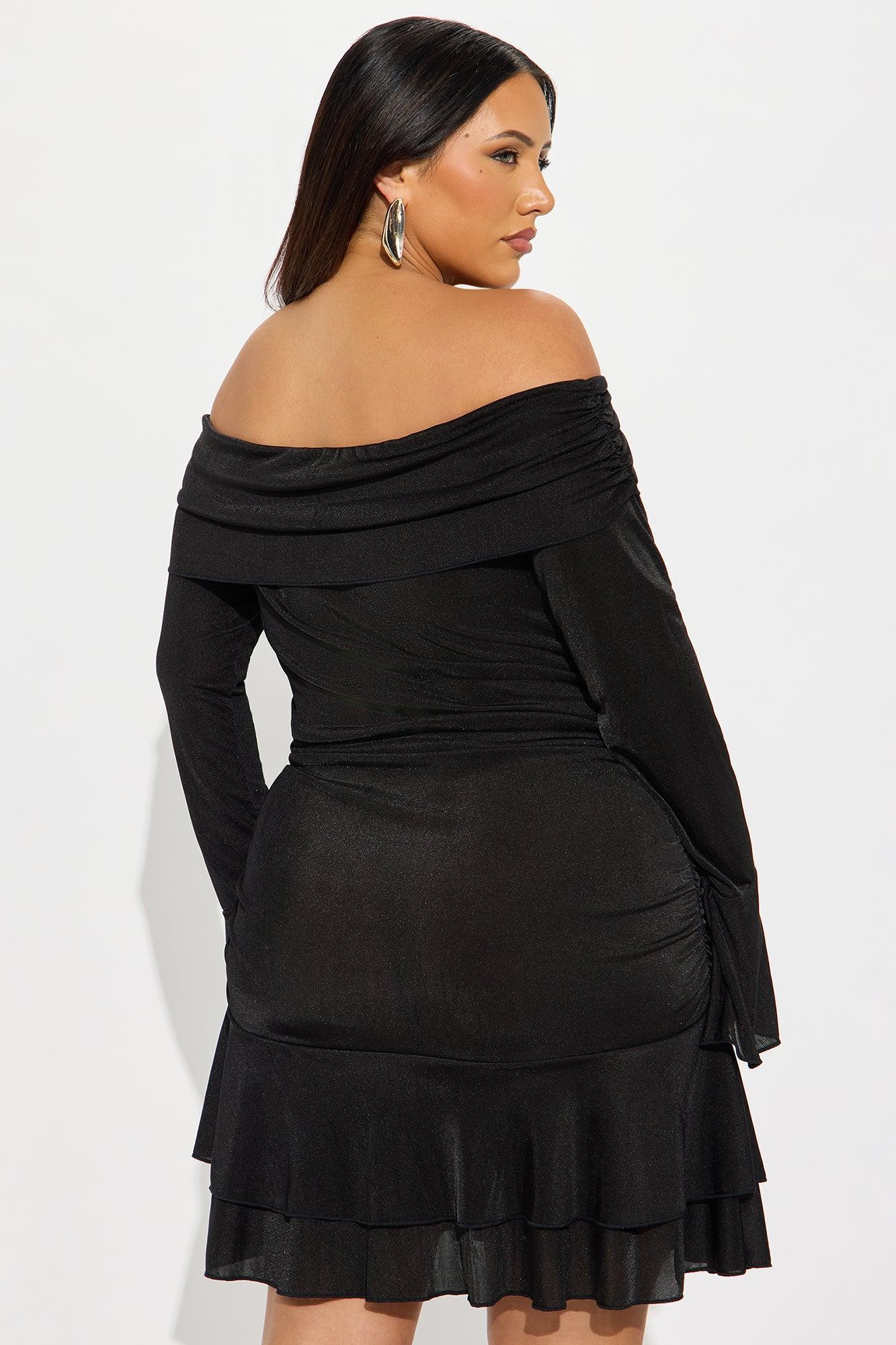 Faith Off Shoulder Ruffle Mini Dress - Black Female Product Image