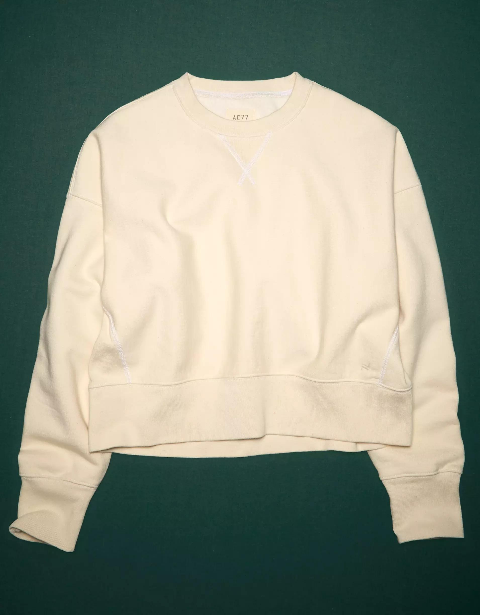 AE77 Premium Cropped Fleece Crewneck Sweatshirt Product Image