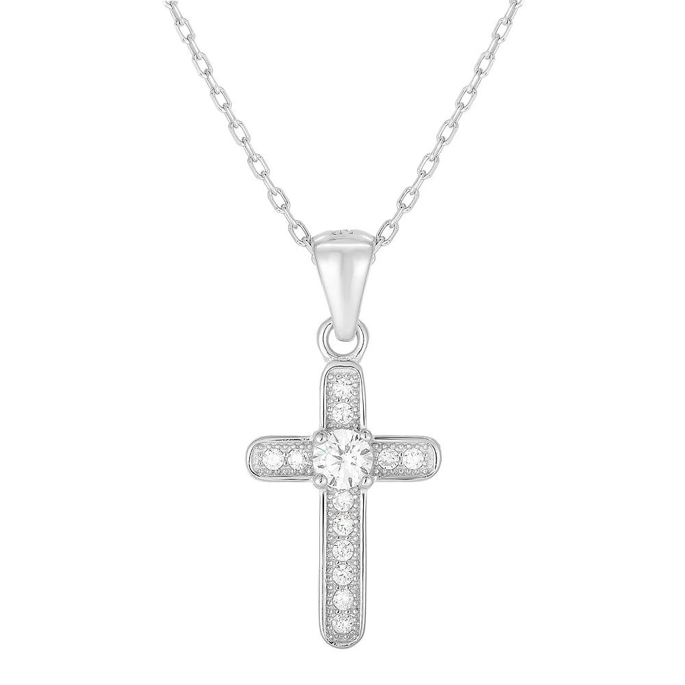 Sunkissed Sterling Cubic Zirconia Cross Pendant Necklace, Women's, Silver Tone Product Image