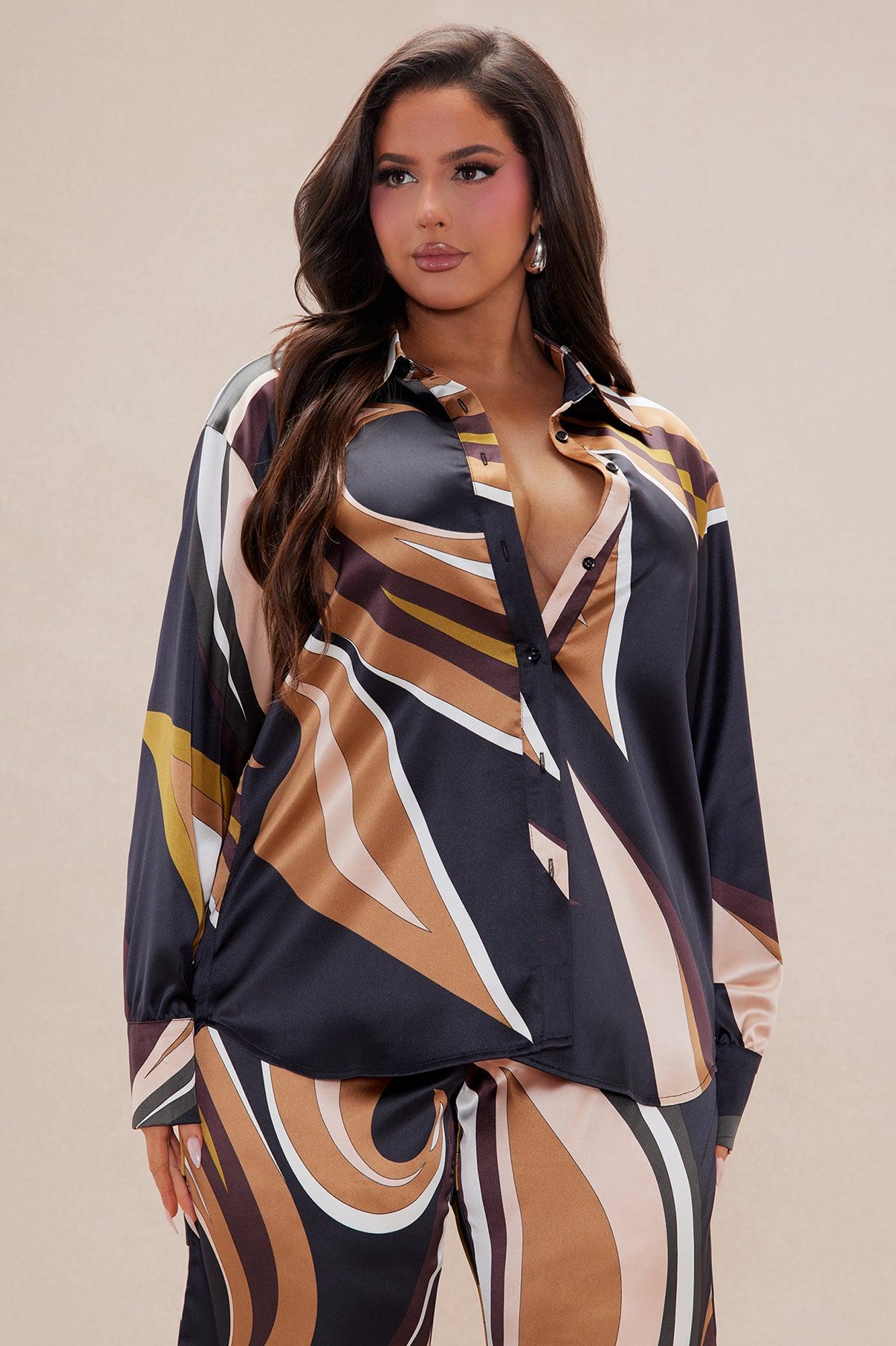 Azelia Satin Pant Set - Brown/combo Product Image