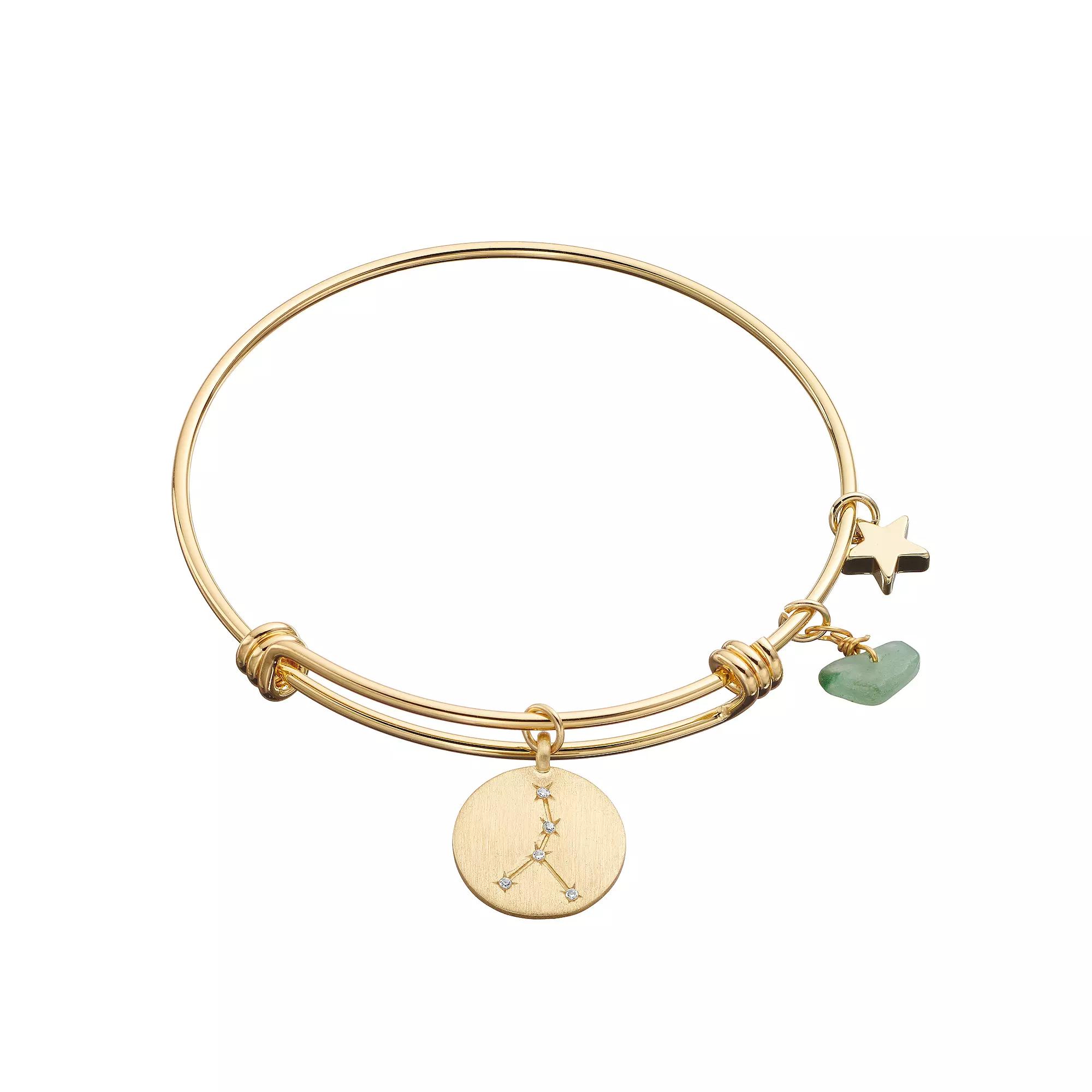 City Luxe Horoscope Cubic Zirconia Disk Bangle Bracelet with Genuine Stone & Star Charm, Women's, Gold Tone Cancer Product Image