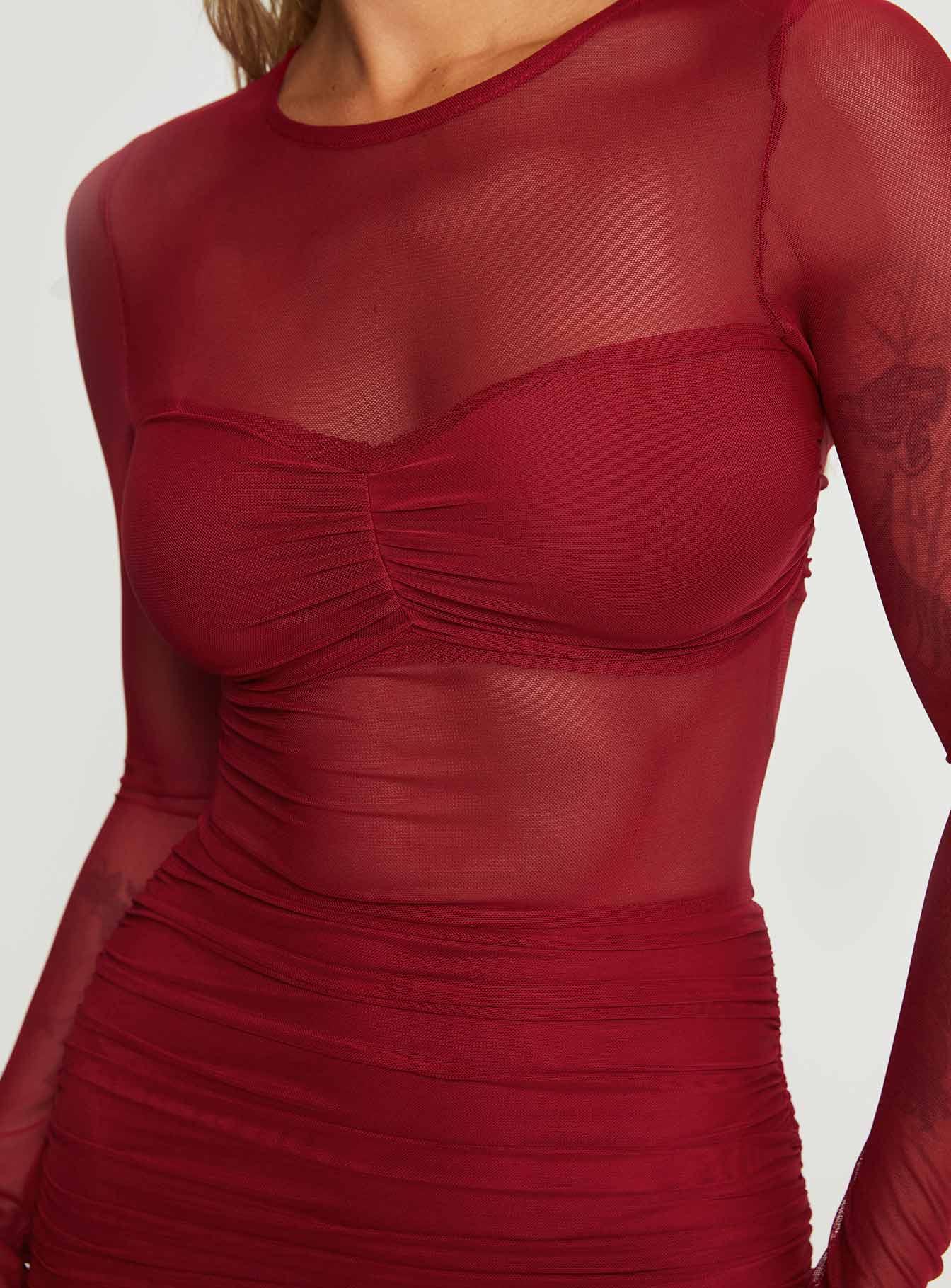 Hapstall Long Sleeve Mini Dress Burgundy Product Image