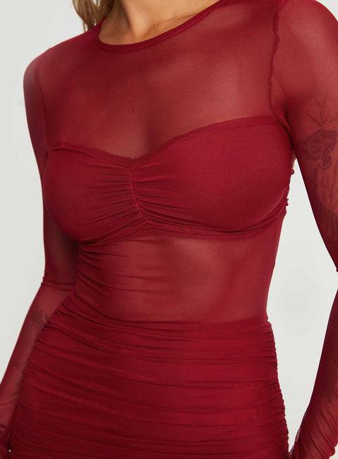 Hapstall Long Sleeve Mini Dress Burgundy Product Image