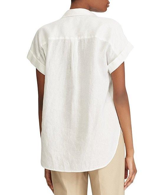 Lauren Ralph Lauren Linen Point Collar Short Dolman Sleeve Shirt Product Image