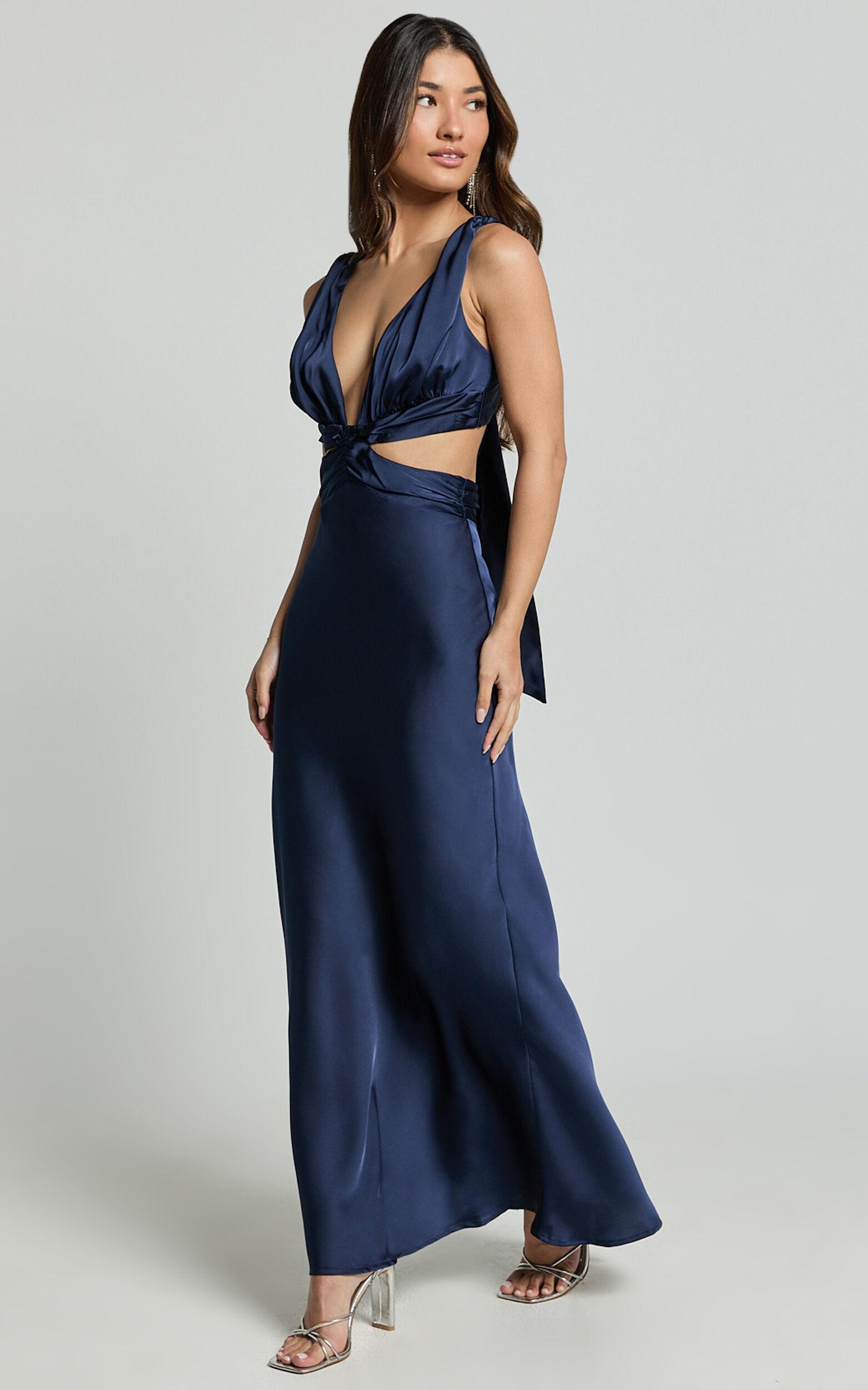 Adora Maxi Dress - V Neck Cut Out Dress in Navy Product Image
