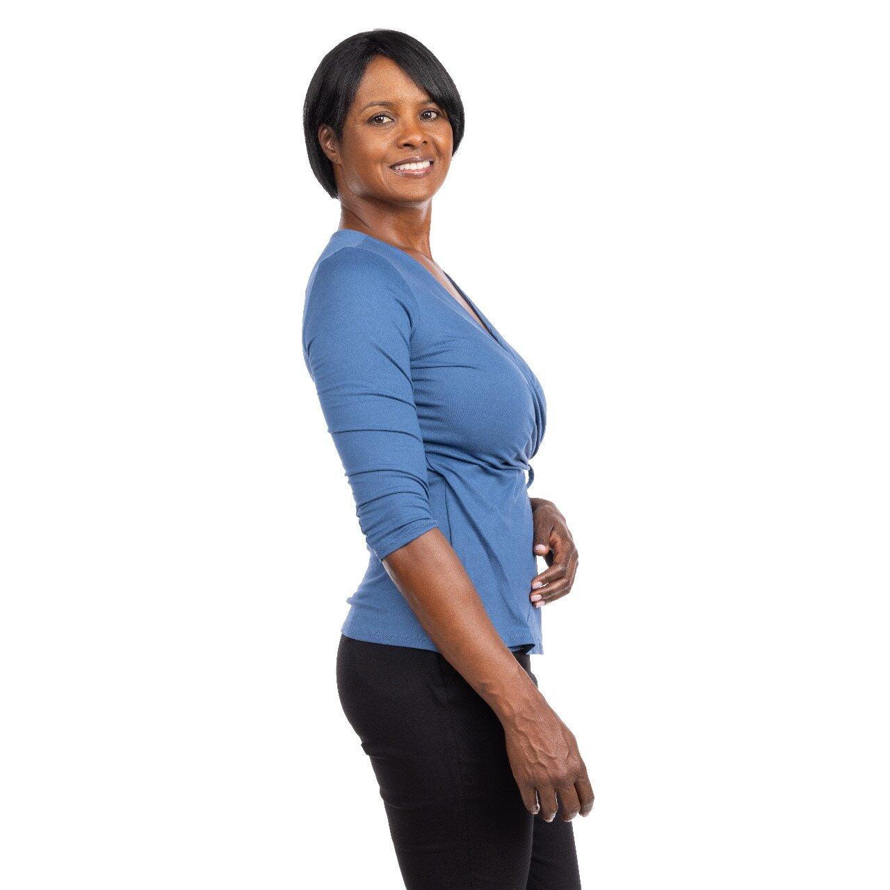 Inner Beauty Solid 3/4 Sleeve Surplice Front V-Neck Top Product Image