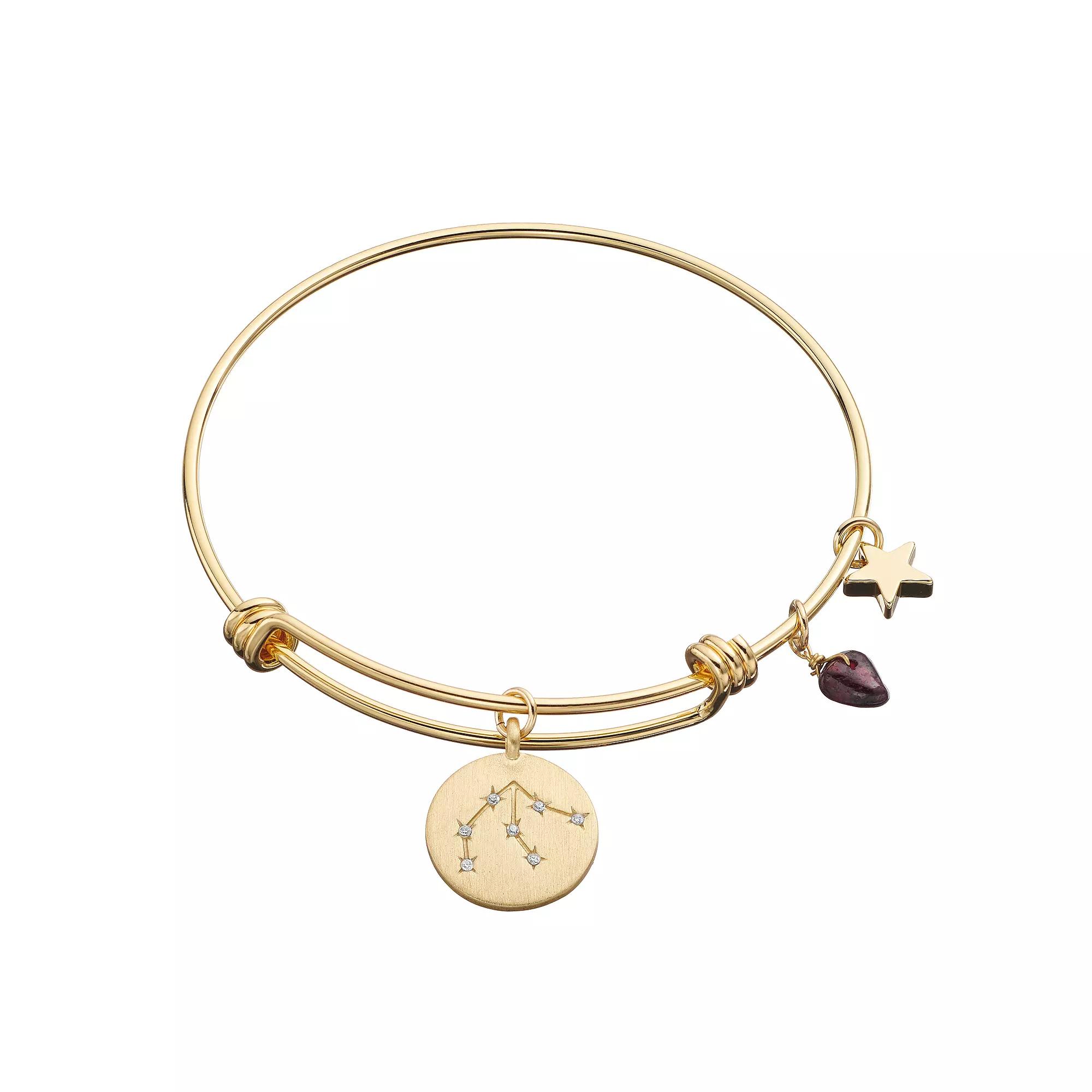 City Luxe Horoscope Cubic Zirconia Disk Bangle Bracelet with Genuine Stone & Star Charm, Women's, Gold Tone Aries Product Image