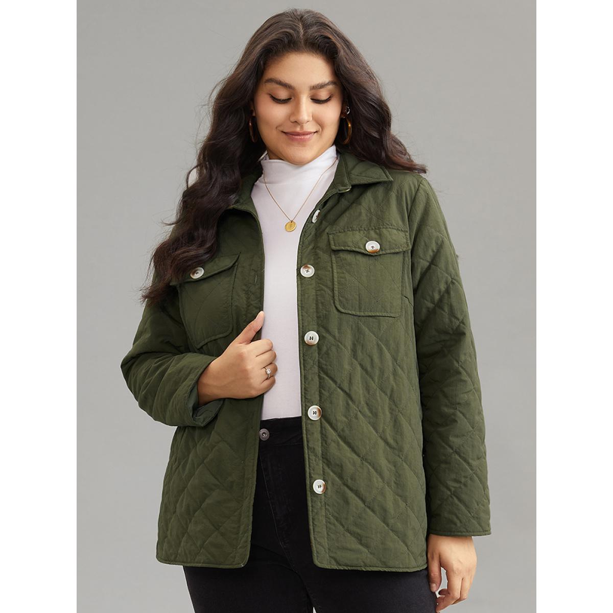 Plus Size Women Dailywear Plain Texture No stretch 14-16/1X Pocket Casual Quilted Jackets BloomChic Product Image