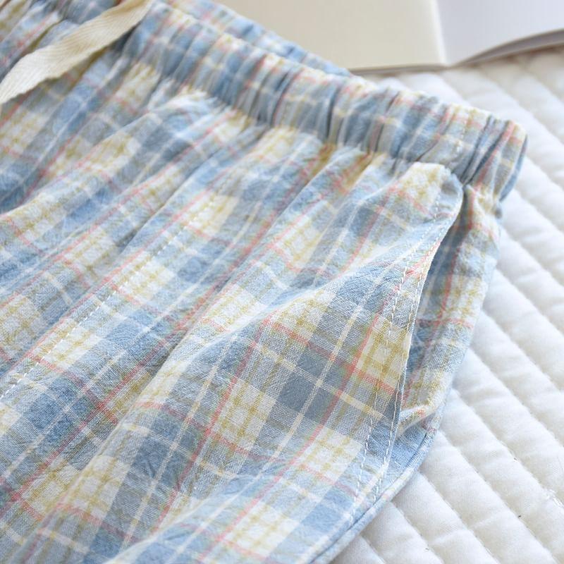 Drawstring Waist Plaid Lounge Shorts Product Image