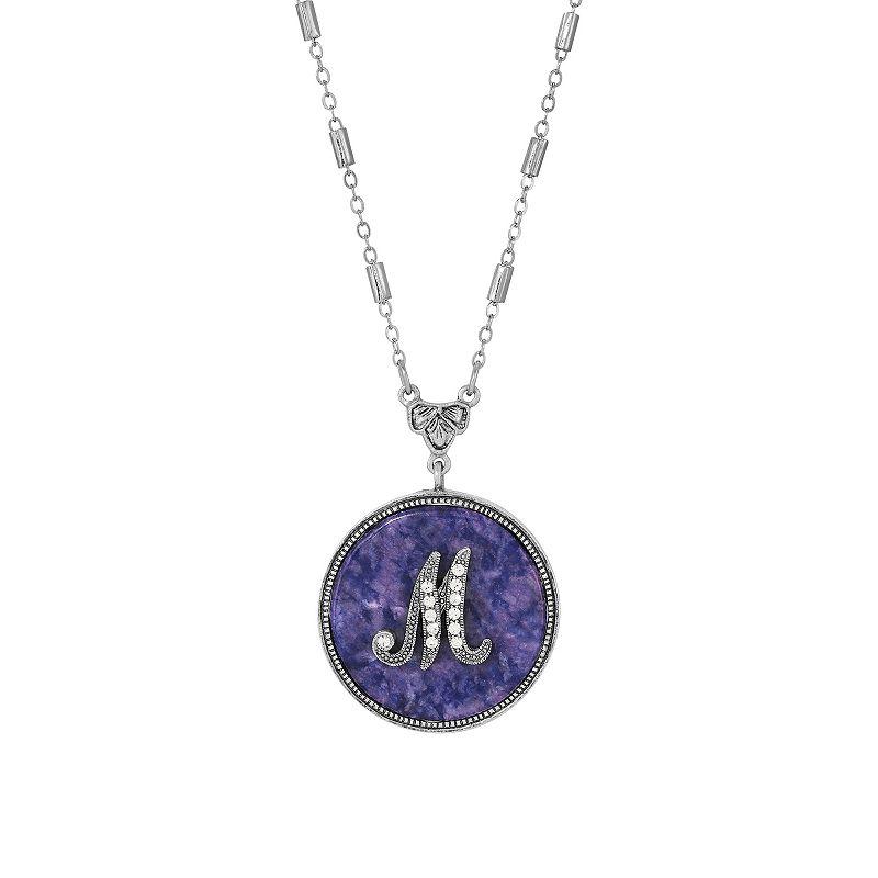 1928 Silver Tone Round Initial Pendant Necklace, Women's, J Product Image