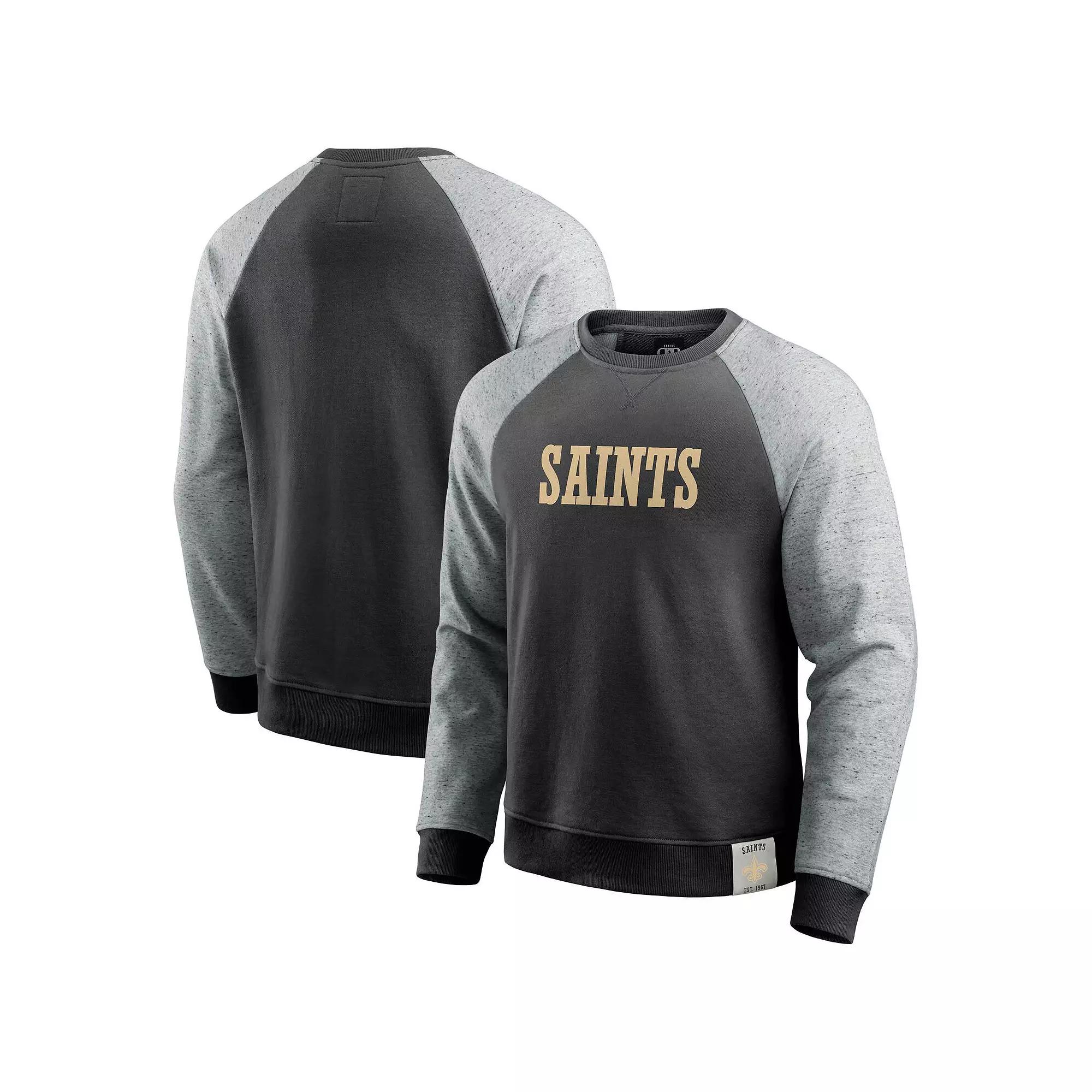 Men's Darius Rucker Collection by Fanatics Heather Gray/Black New Orleans Saints Colorblock Pullover Sweatshirt,  Product Image