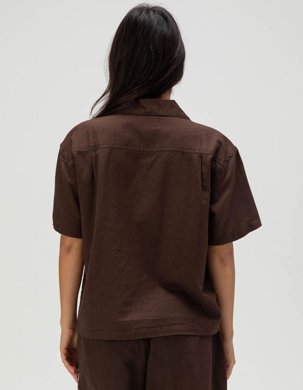 OBEY Slippers Womens Baggy Button Up Shirt - BROWN Product Image
