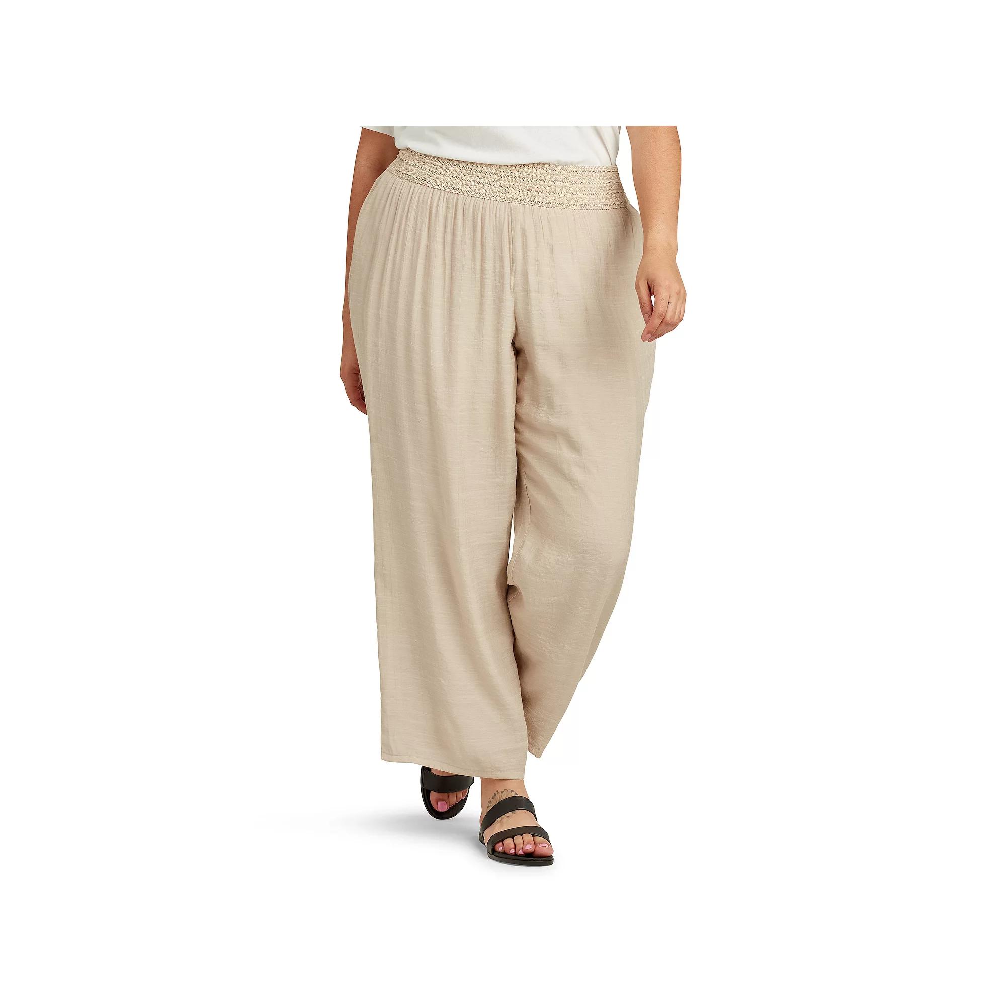 Plus Size AB Studio Novelty Elastic Waistband Lined Pants, Womens Brown Product Image