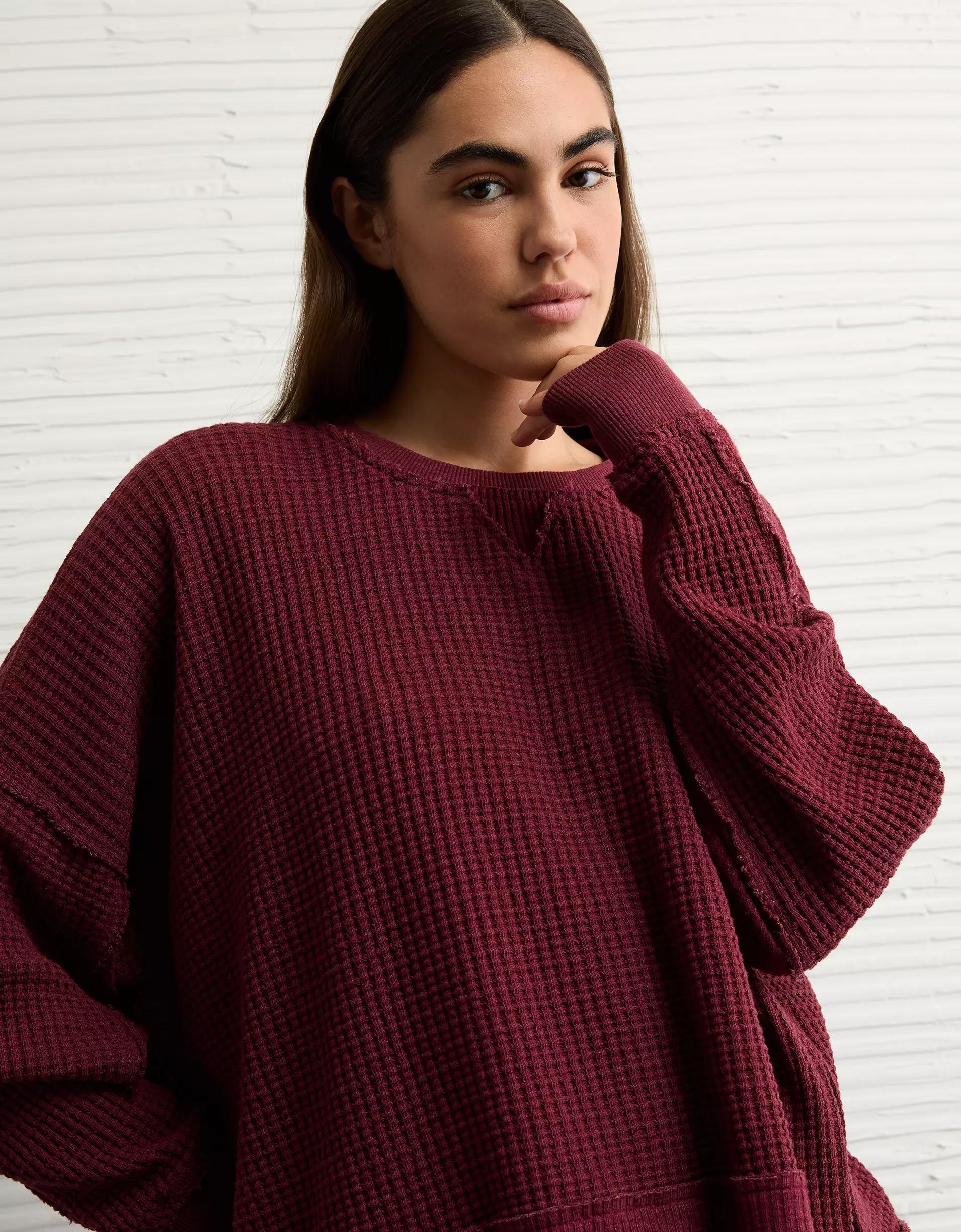 AE Big Hug Crew Neck Waffle Sweatshirt Product Image