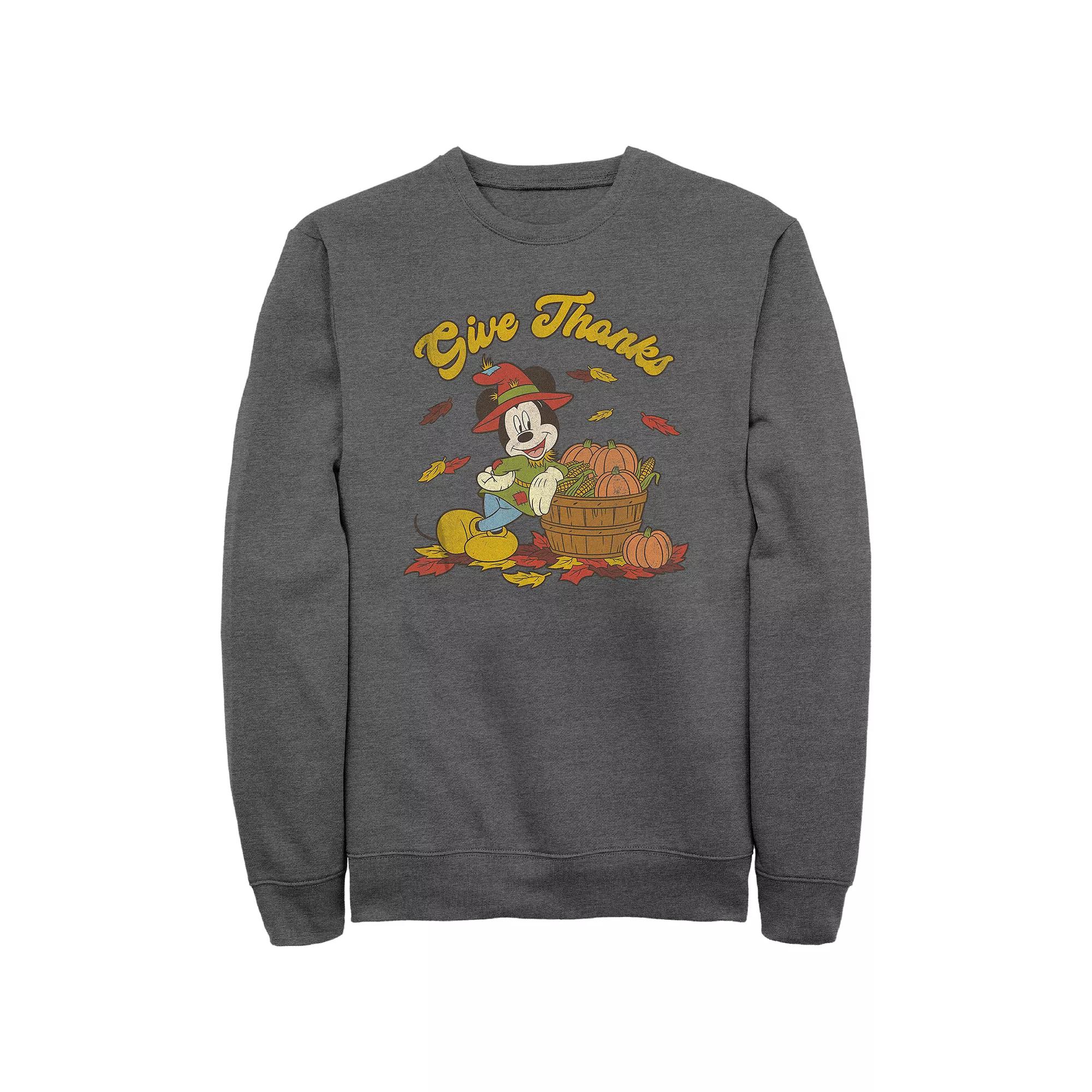 Disney's Mickey Mouse Thankful Vibes Men's Graphic Fleece, Size: Small, Grey Heather Product Image