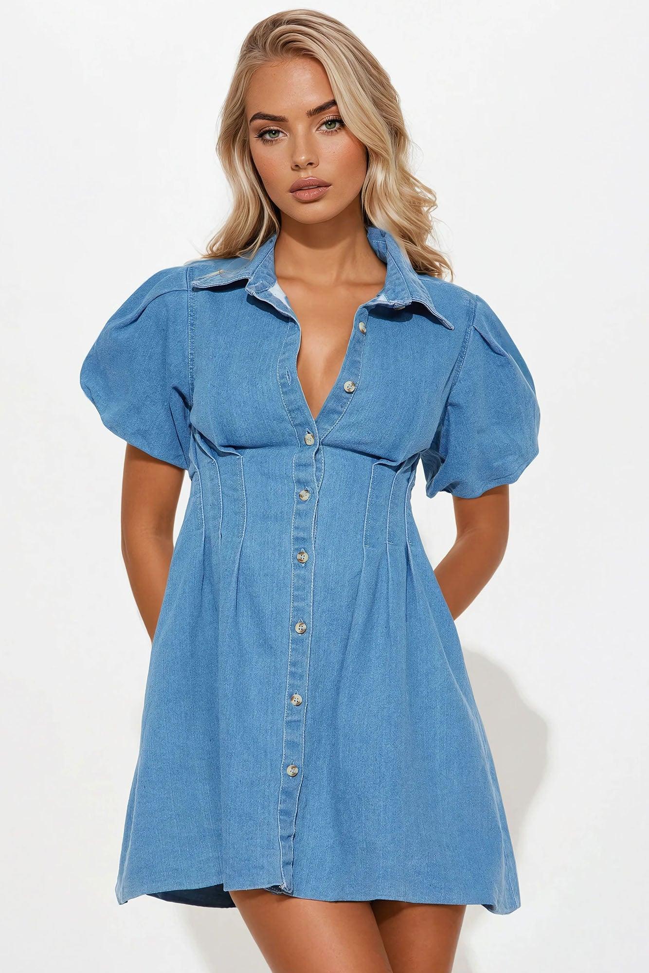 Everly Denim Mini Dress - Light Wash Product Image
