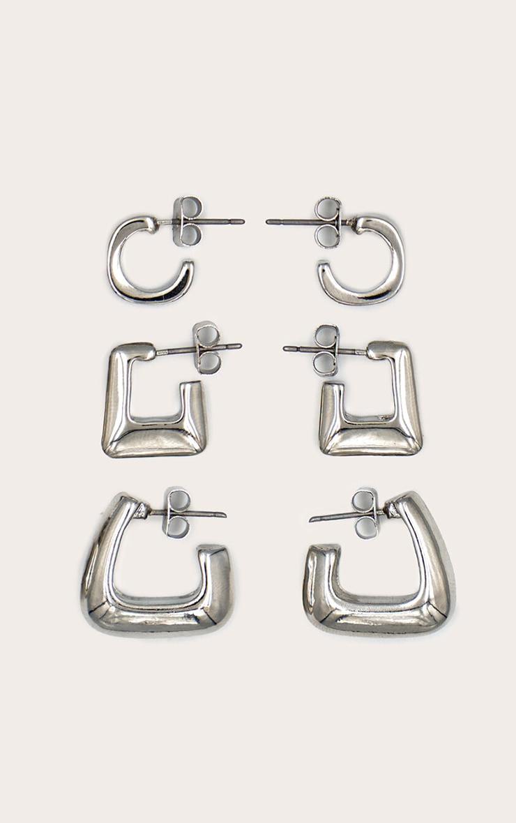 Silver Chunky Square Huggie Multipack Earrings Product Image