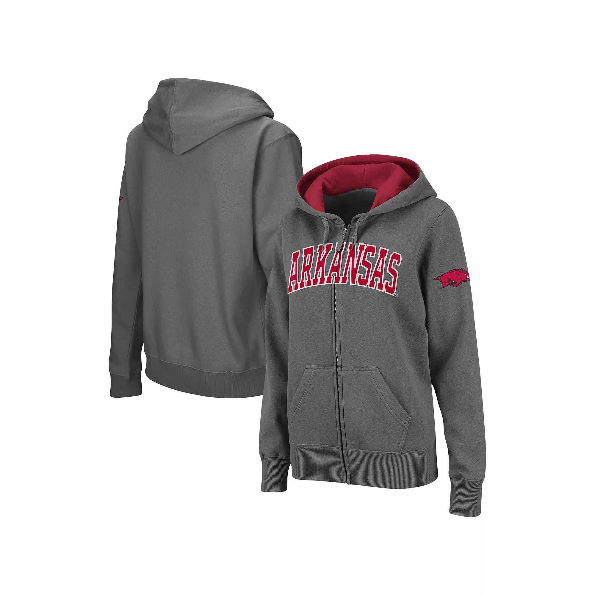 Women's Colosseum Charcoal Arkansas Razorbacks Arched Name Full-Zip Hoodie,  Product Image
