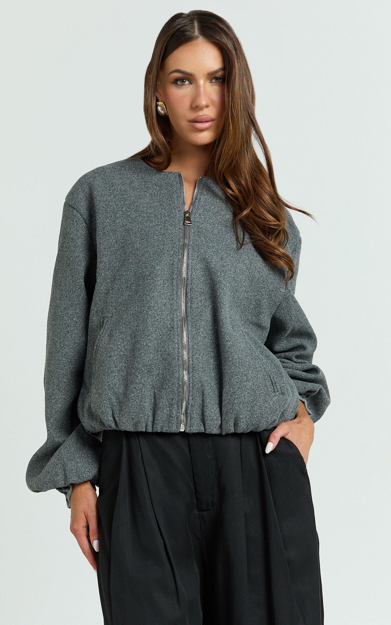 Marvin Jacket - Wool Look Bomber Jacket in Charcoal Product Image