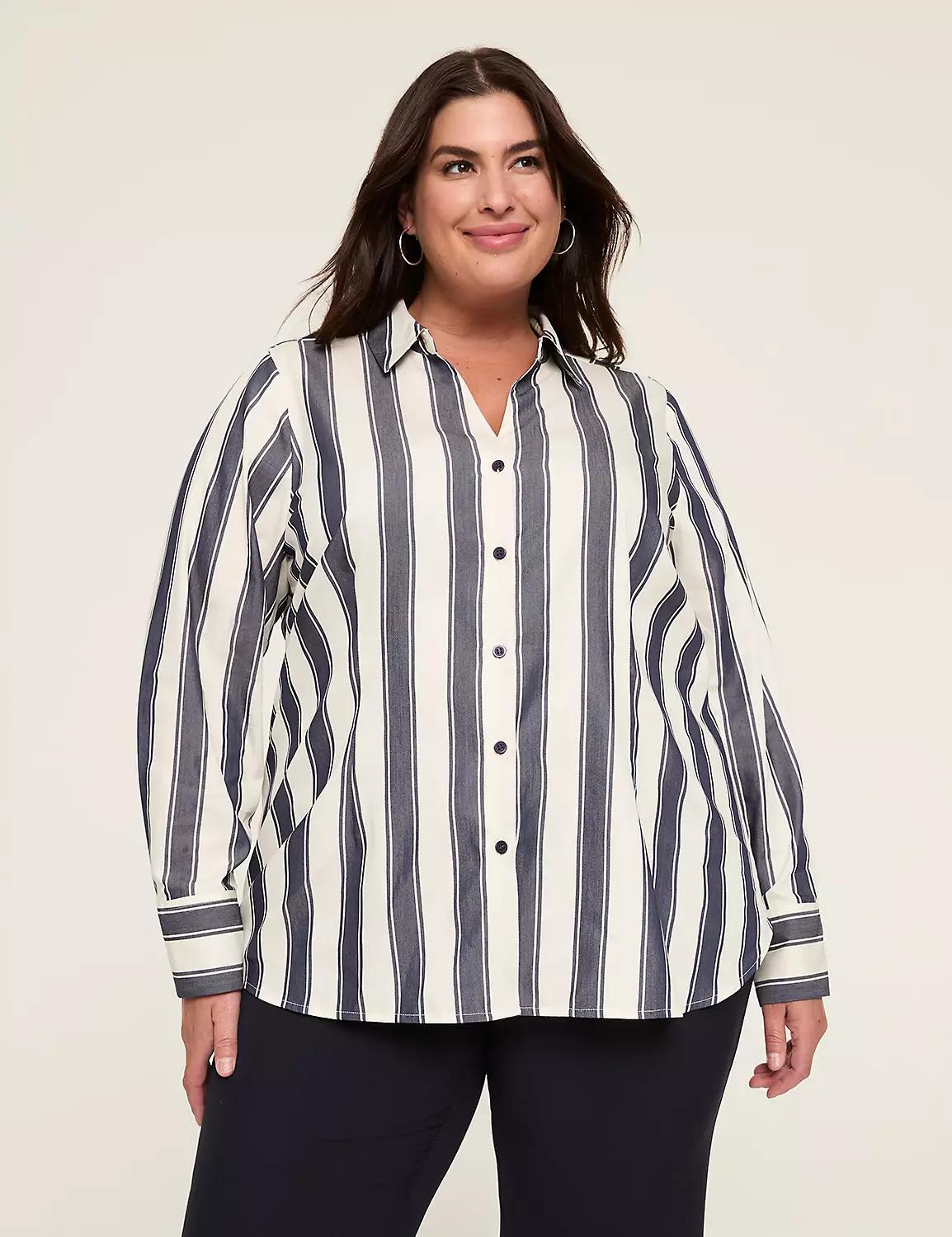 Fitted Split-Neck Button-Down Shirt Product Image