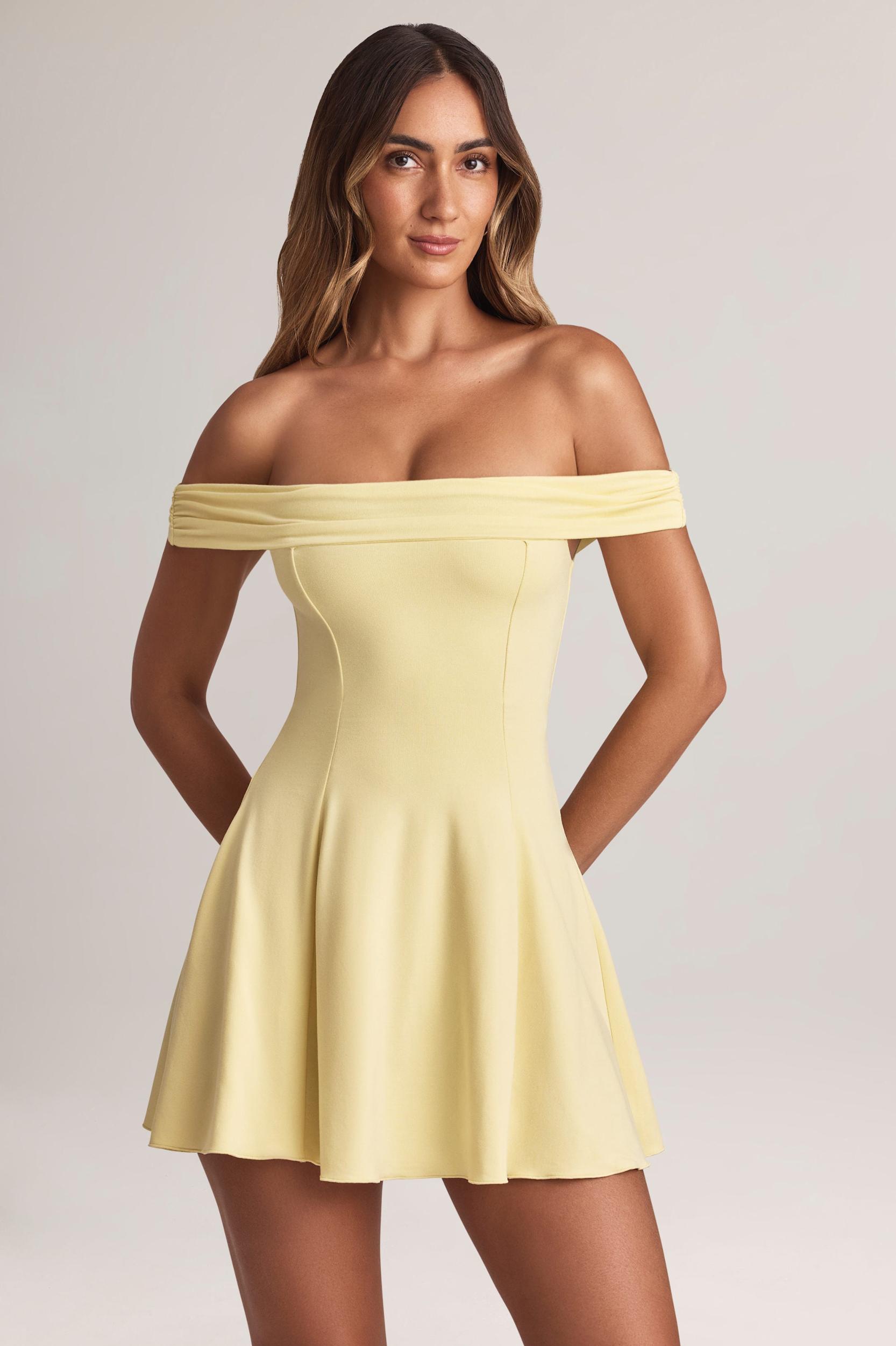 Modal Off-Shoulder A-Line Mini Dress in Lemon Sherbet Product Image