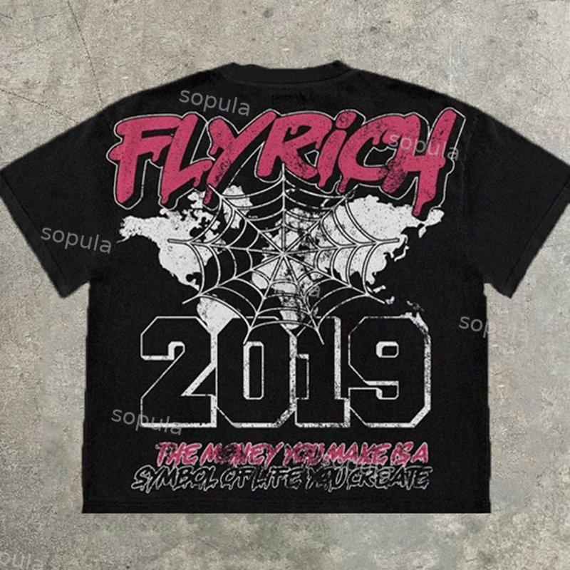 Y2k Vintage Flyrich 2019 World Graphic Cotton T-Shirt Product Image