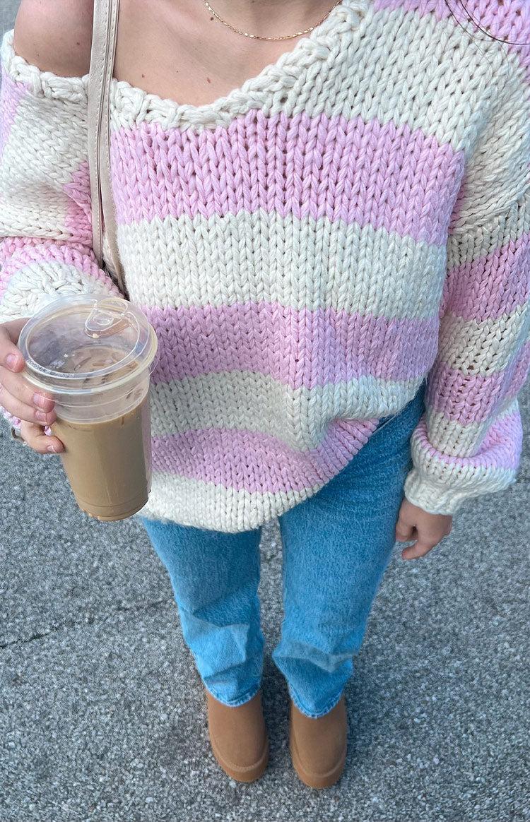 Delvey Pink Striped Chunky Knit Sweater Baby Product Image