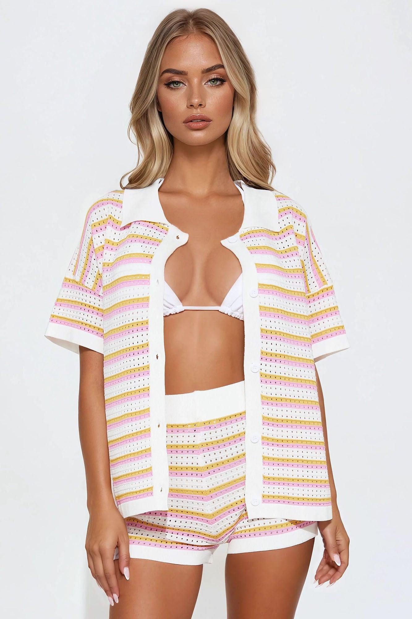 Sweet Escape Crochet Short Set - Pink/combo Female Product Image