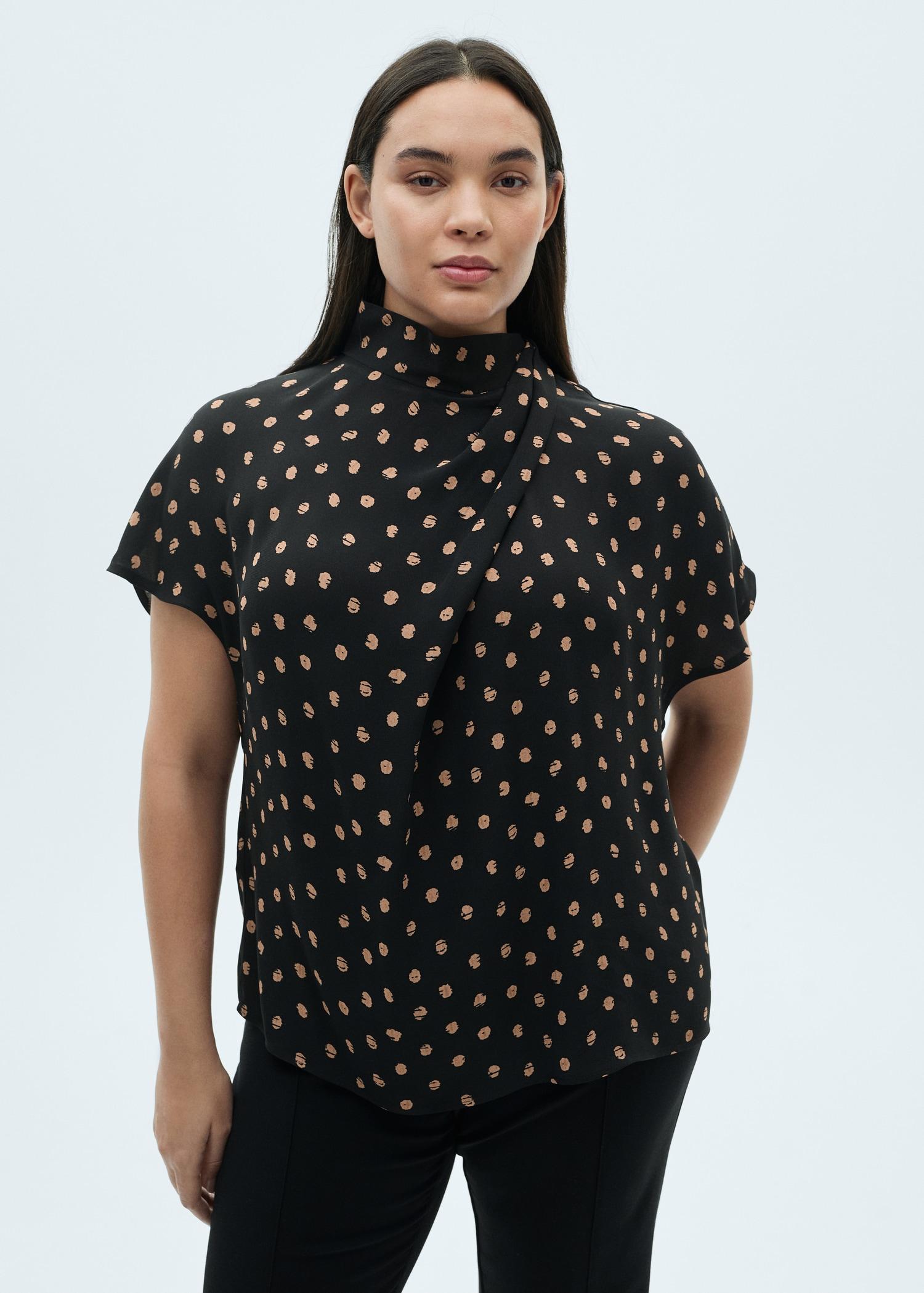 Polka-dot blouse with draped collar - Women | MANGO USA Product Image