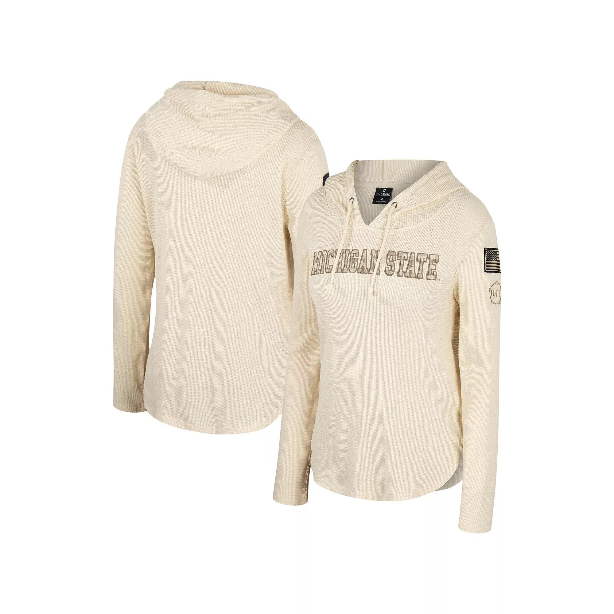 Women's Colosseum Cream Michigan State Spartans OHT Military Appreciation Casey Raglan Long Sleeve Hoodie T-Shirt, Size: 2XL, Beige Product Image