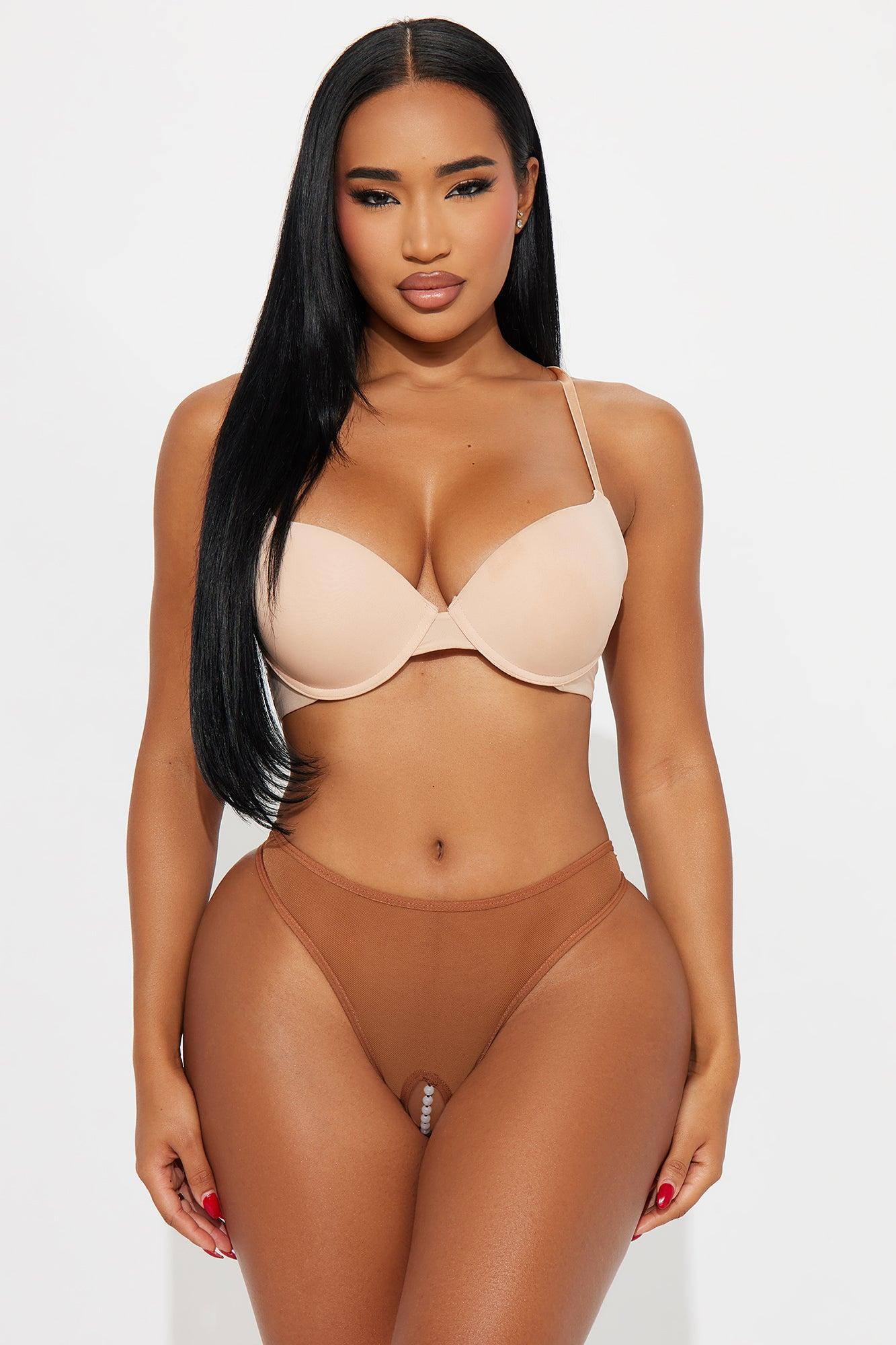 Amber Pearl Lace Crotchless Thong Panty - Chocolate Female Product Image