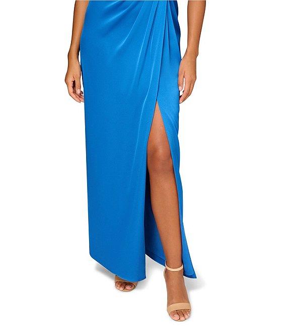 Aidan Mattox Satin V Neckline Sleeveless Draped Gown Product Image