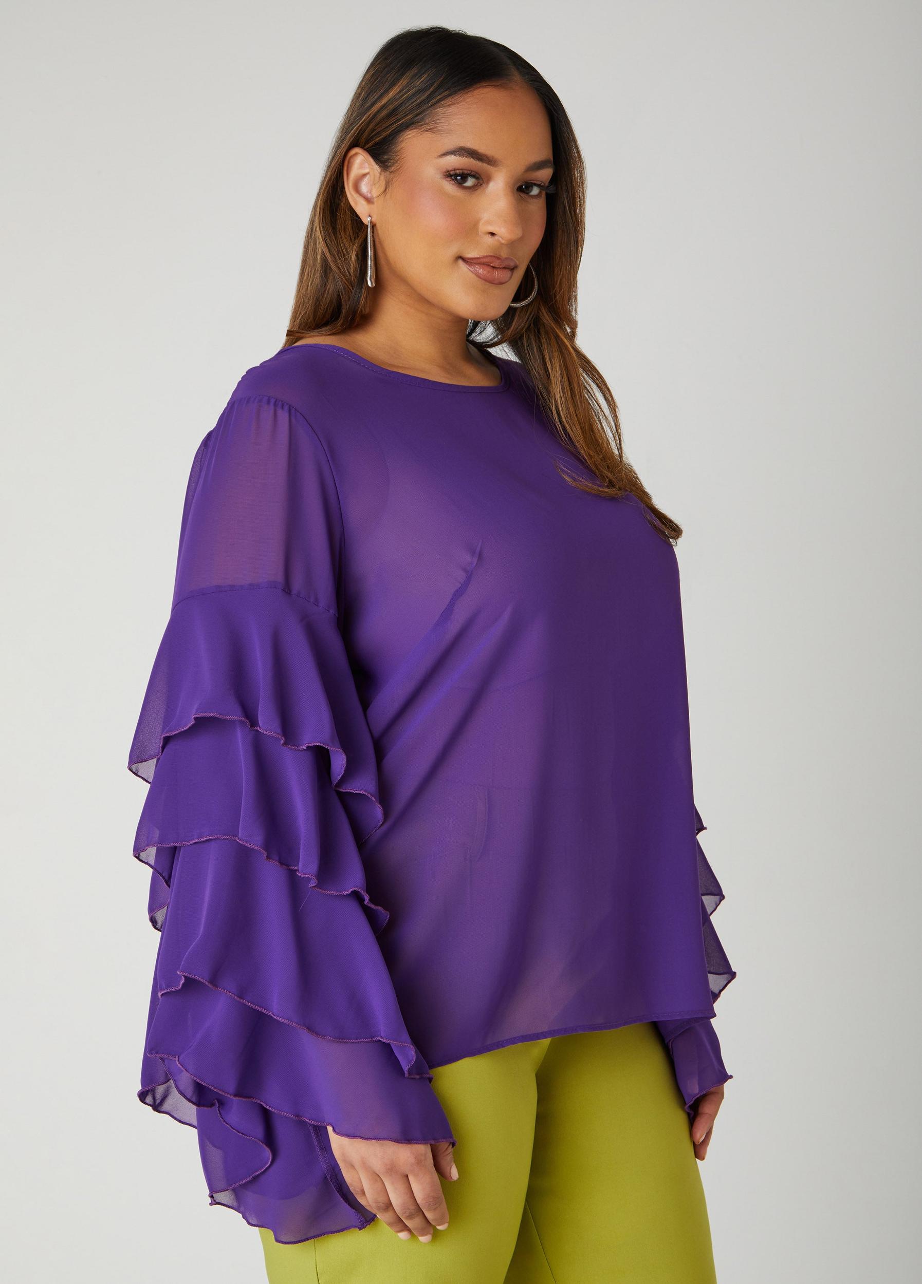Plus Size Ruffle Sleeved Blouse Ashley Stewart Product Image