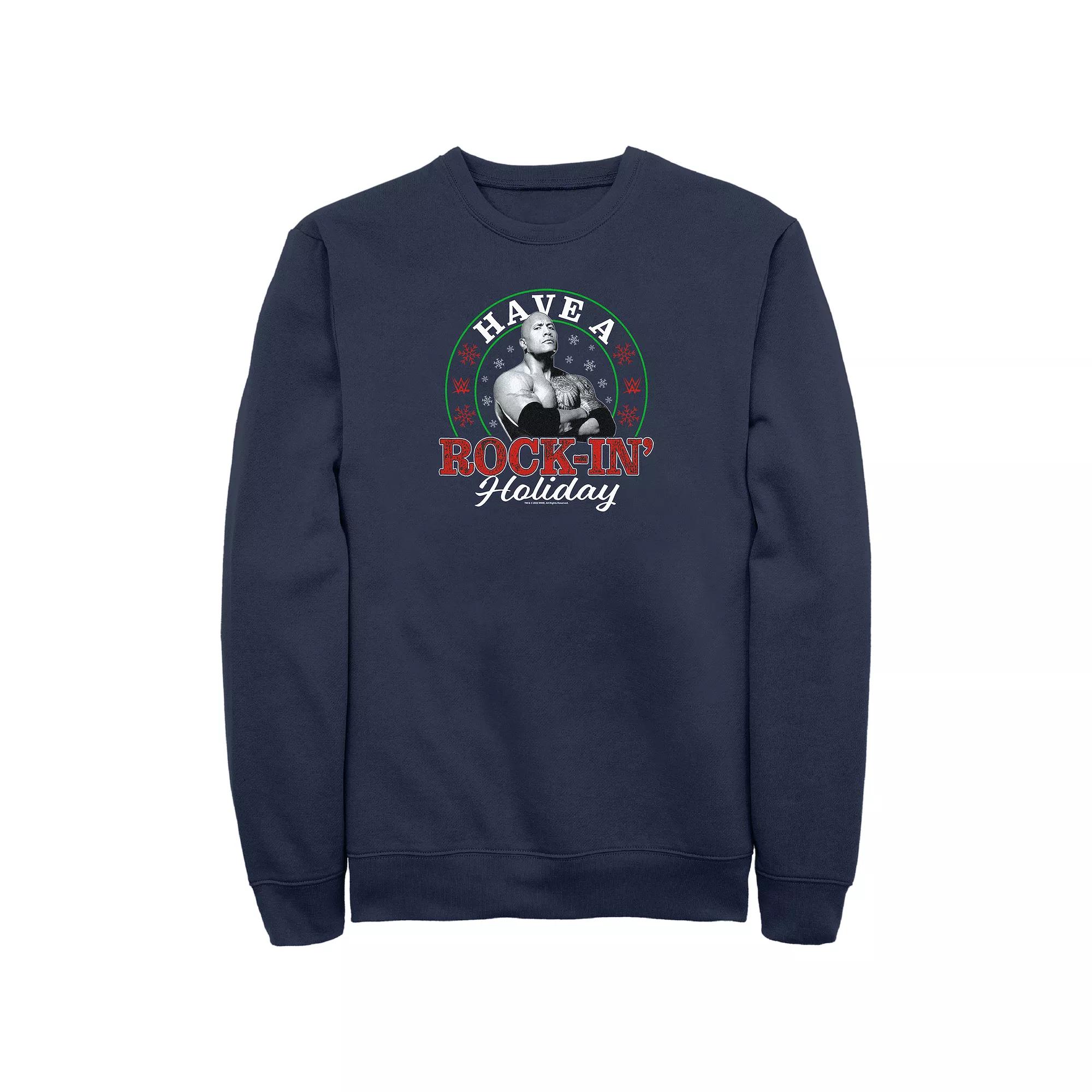 Big & Tall WWE Have A Rock-In' Holiday Stamp Graphic Fleece, Men's,  Product Image