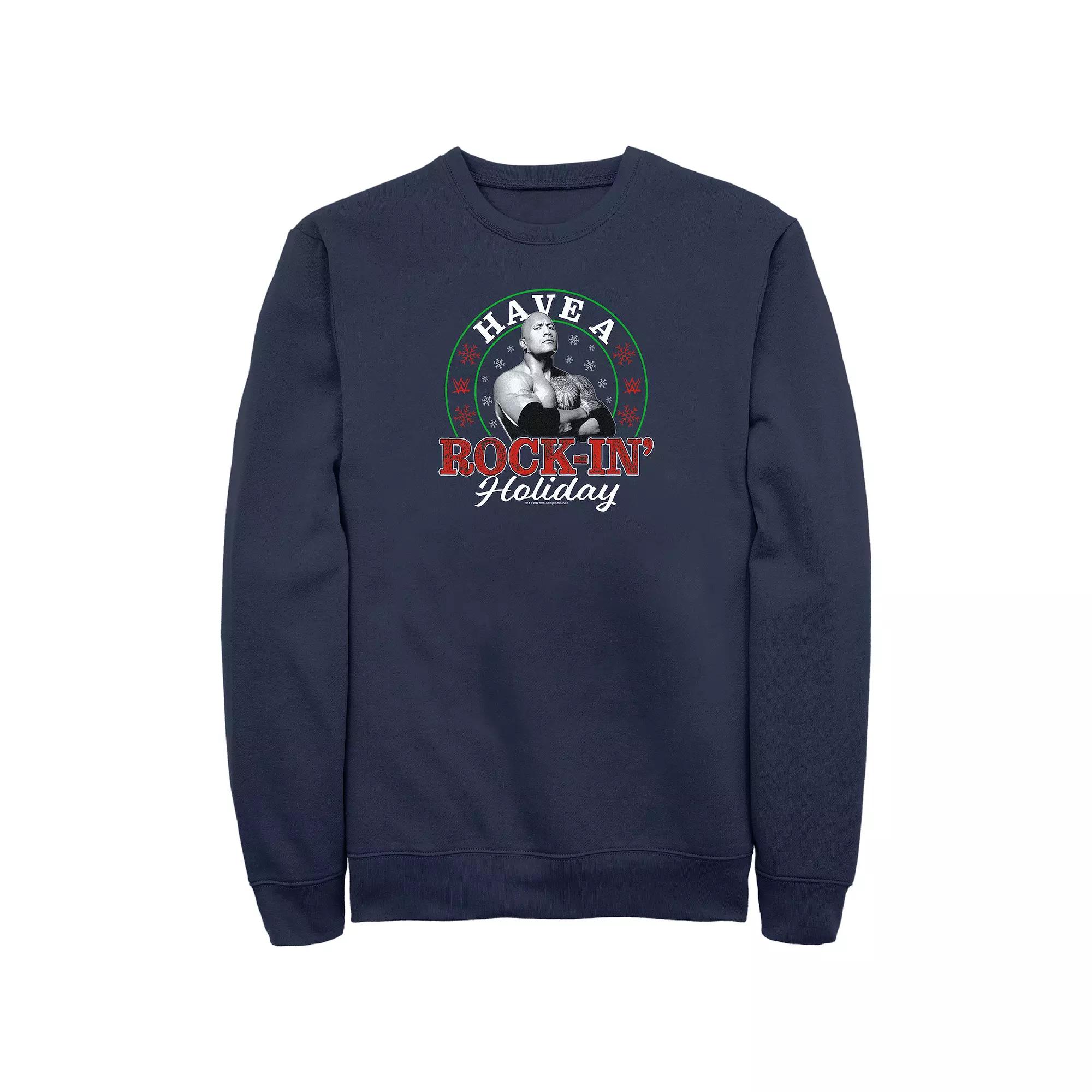Big & Tall WWE Have A Rock-In' Holiday Stamp Graphic Fleece, Men's,  Product Image
