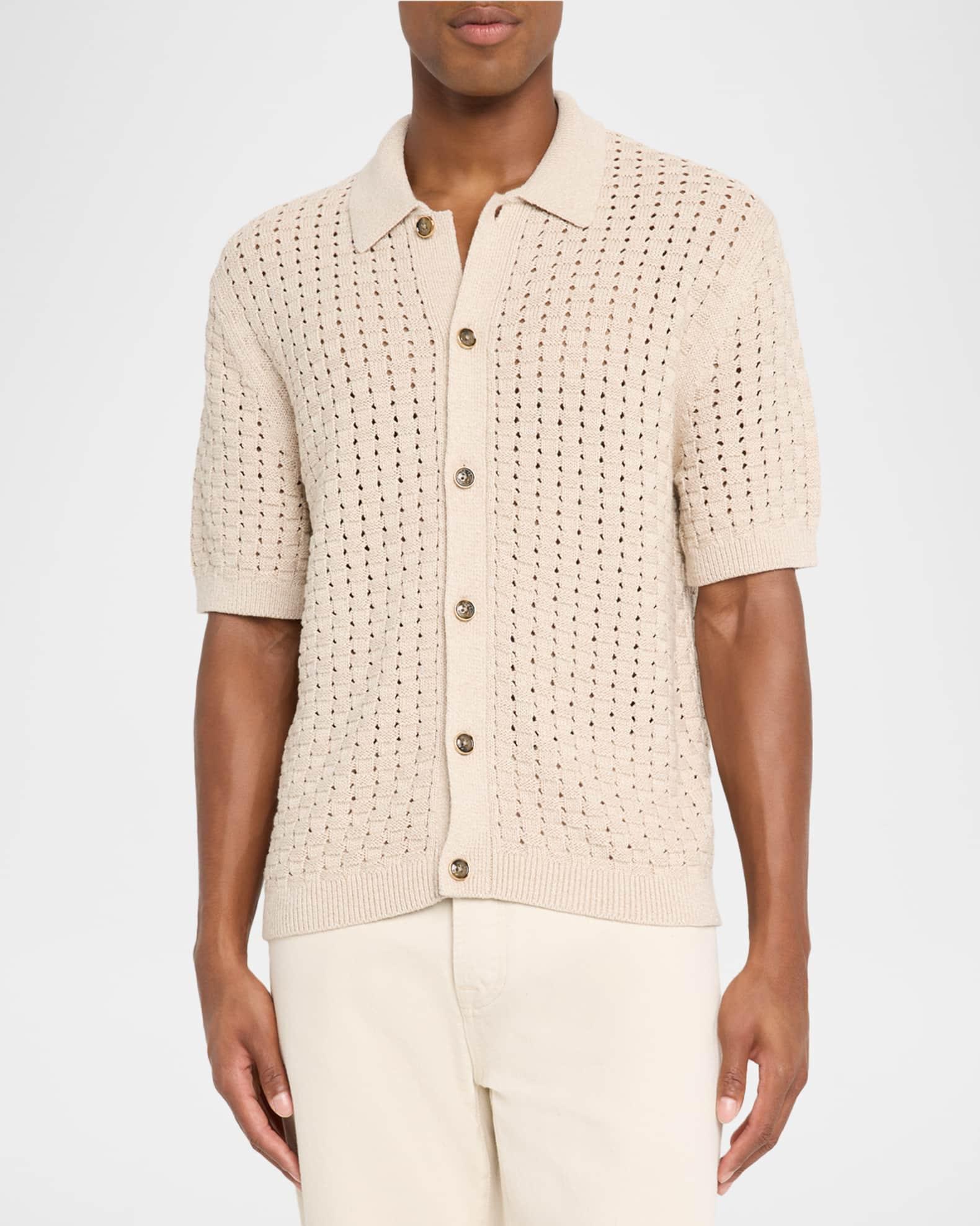 Men's Basketweave Knit Button Short-Sleeve Shirt Product Image