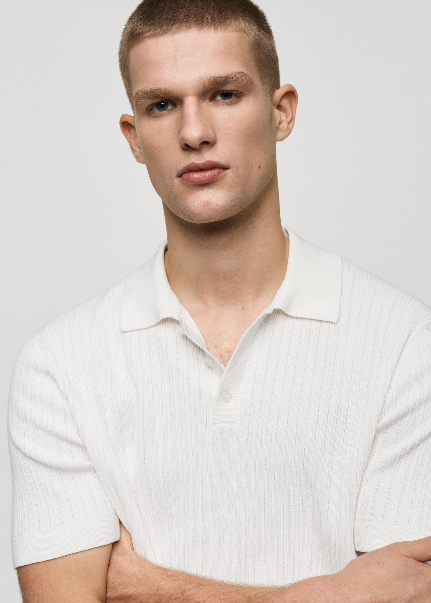 Fine-knit ribbed cotton polo shirt - Men | MANGO USA Product Image