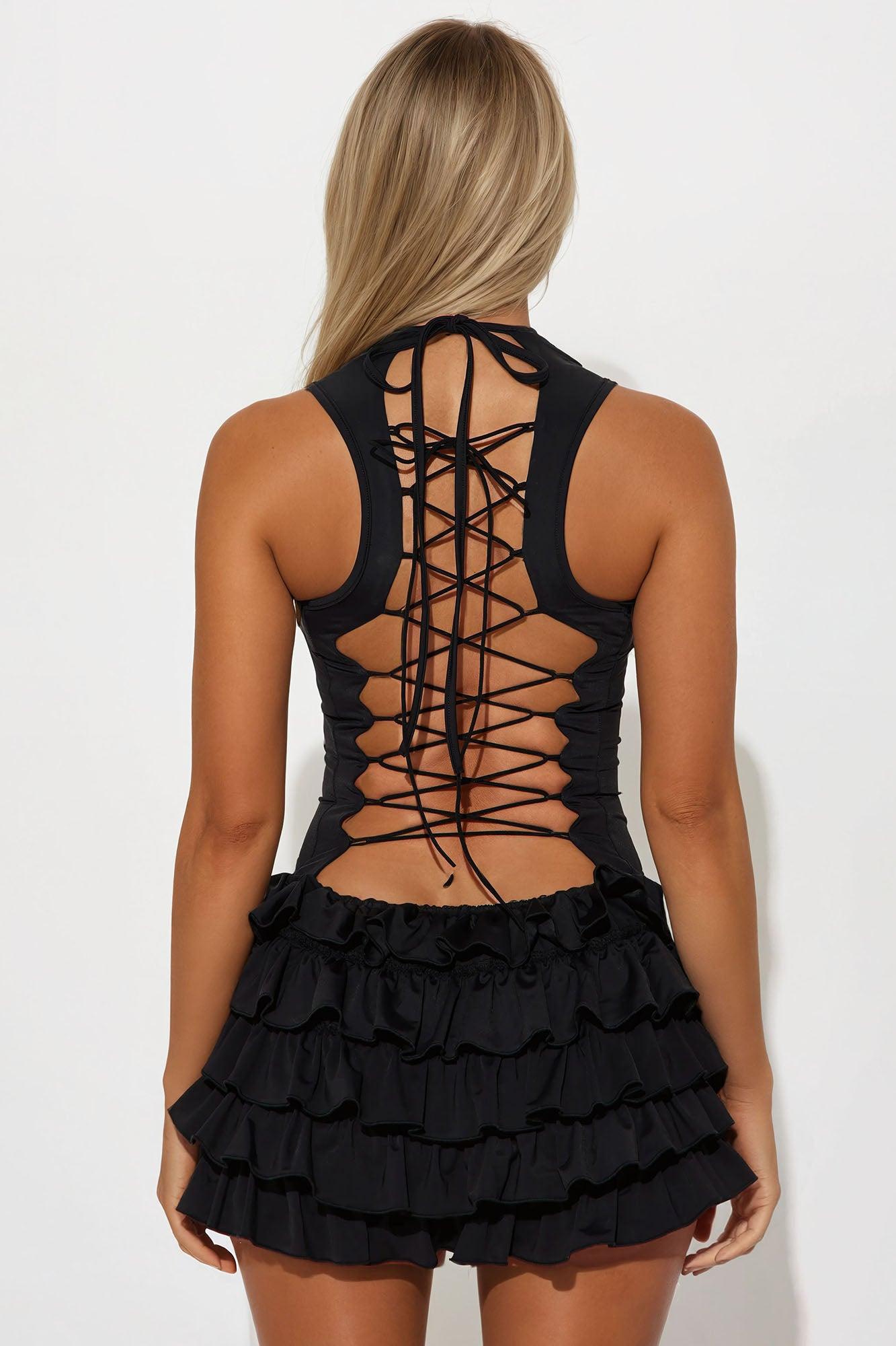 Forever Yours Ruffle Mini Dress - Black Product Image