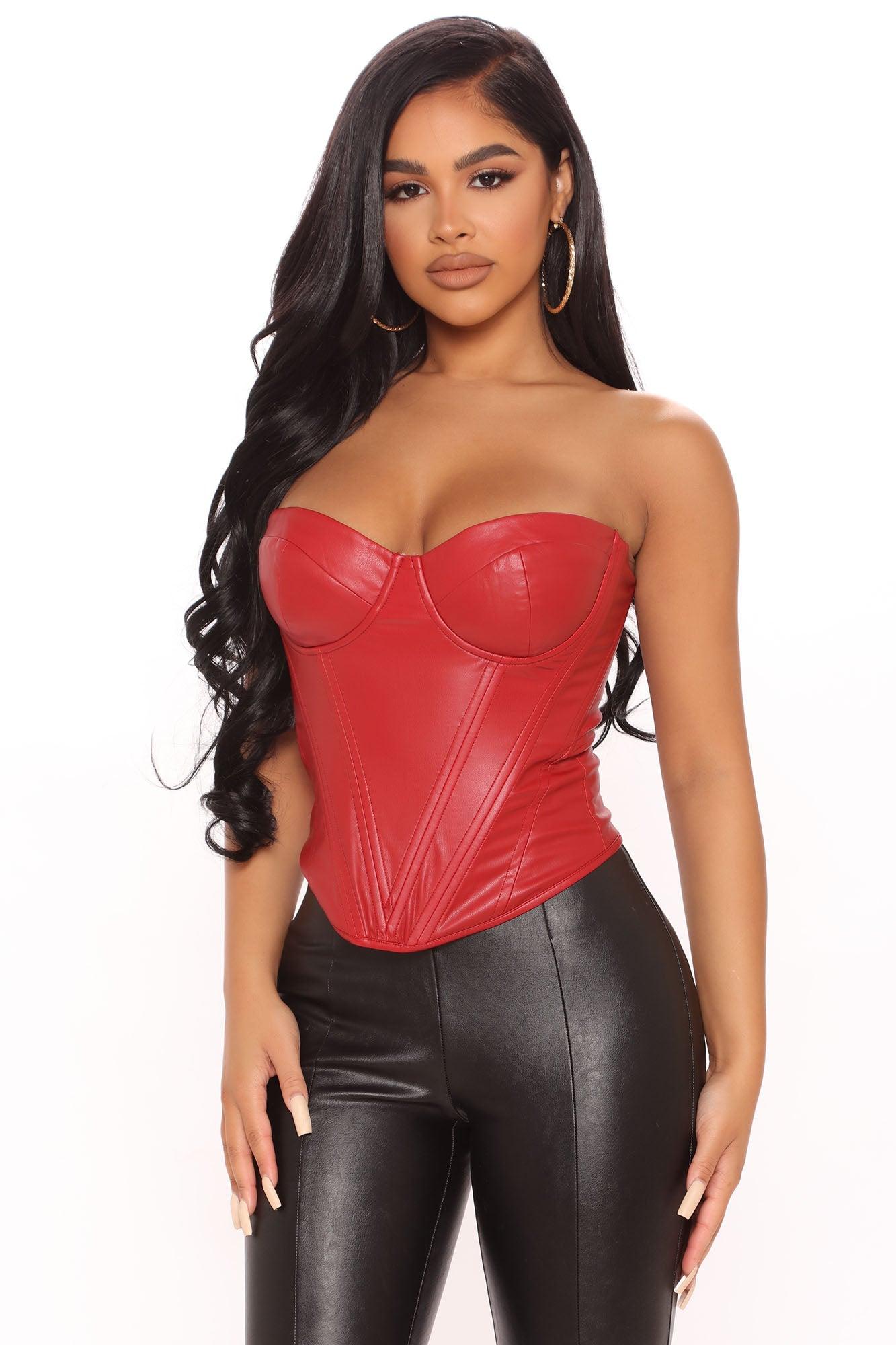 Bae For Tonight Faux Leather Corset Top - Wine Product Image